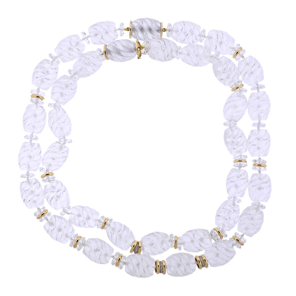 Seaman Schepps Torchon Carved Crystal Diamond Gold Necklace Suite - Oak Gem