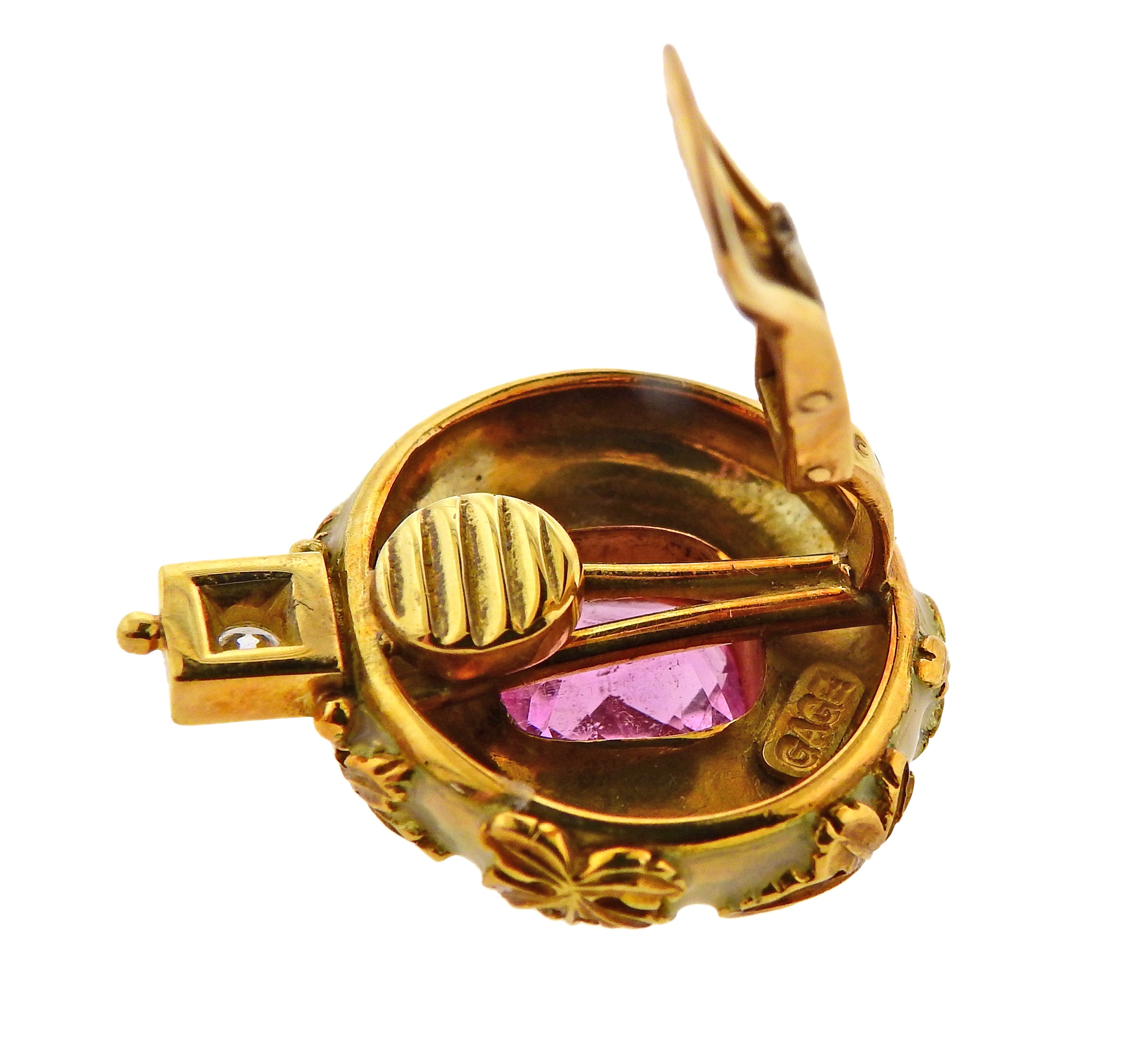 Elizabeth Gage Tourmaline Diamond Enamel Gold Earrings - Oak Gem