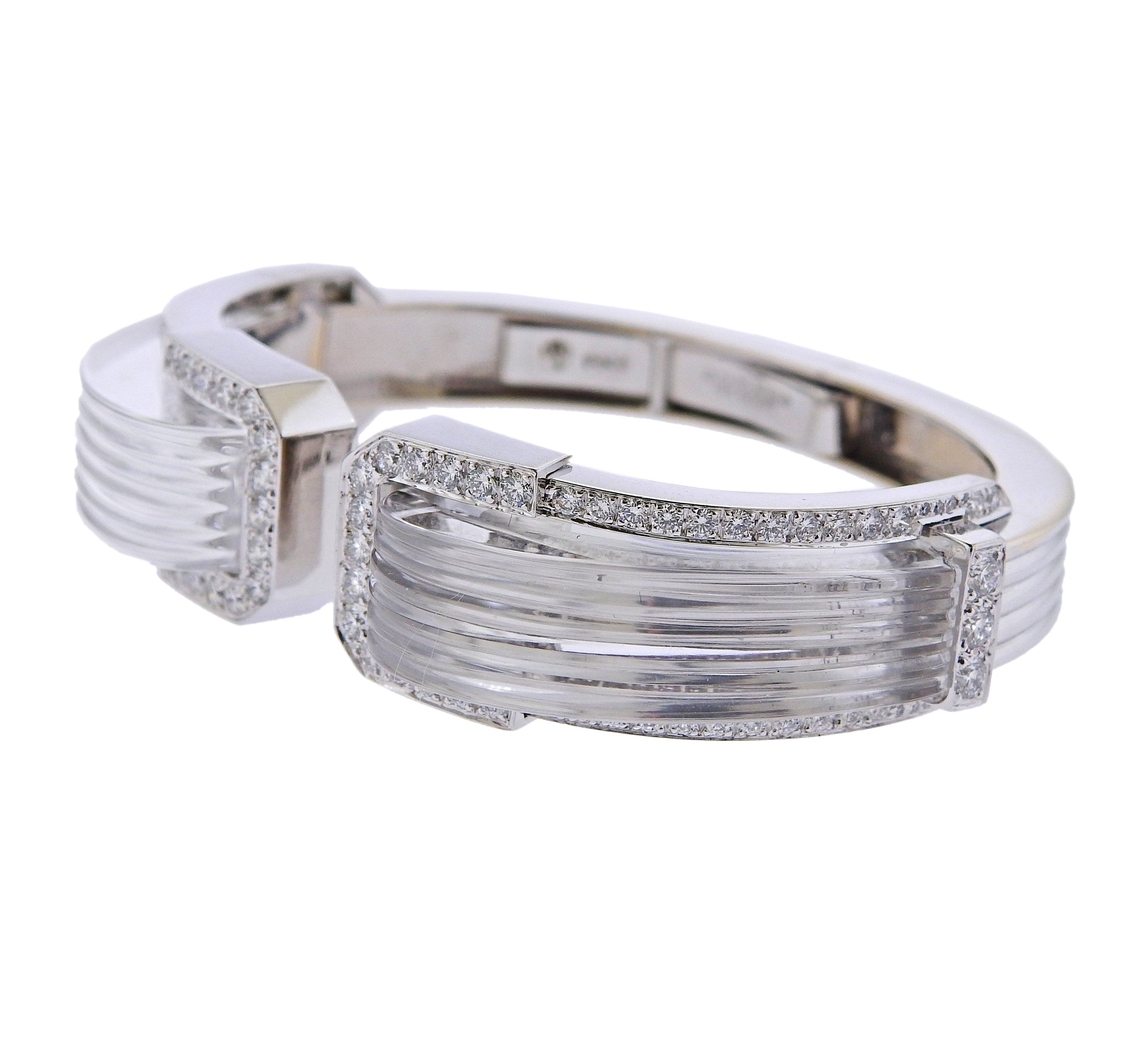 David Webb White Knight Carved Crystal Diamond Gold Platinum Bracelet - Oak Gem