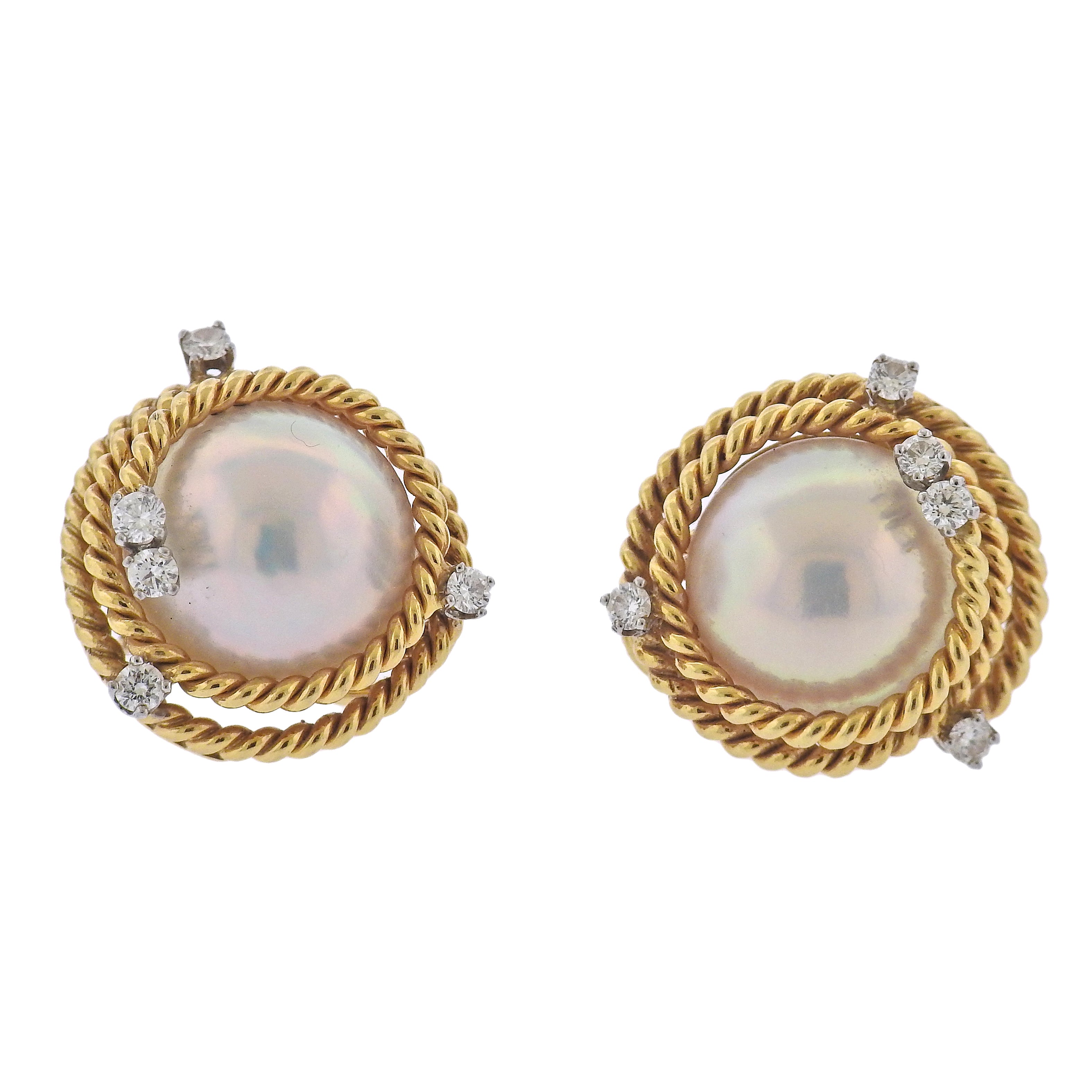 Tiffany & Co Schlumberger Pearl Diamond Gold Platinum Rope Earrings