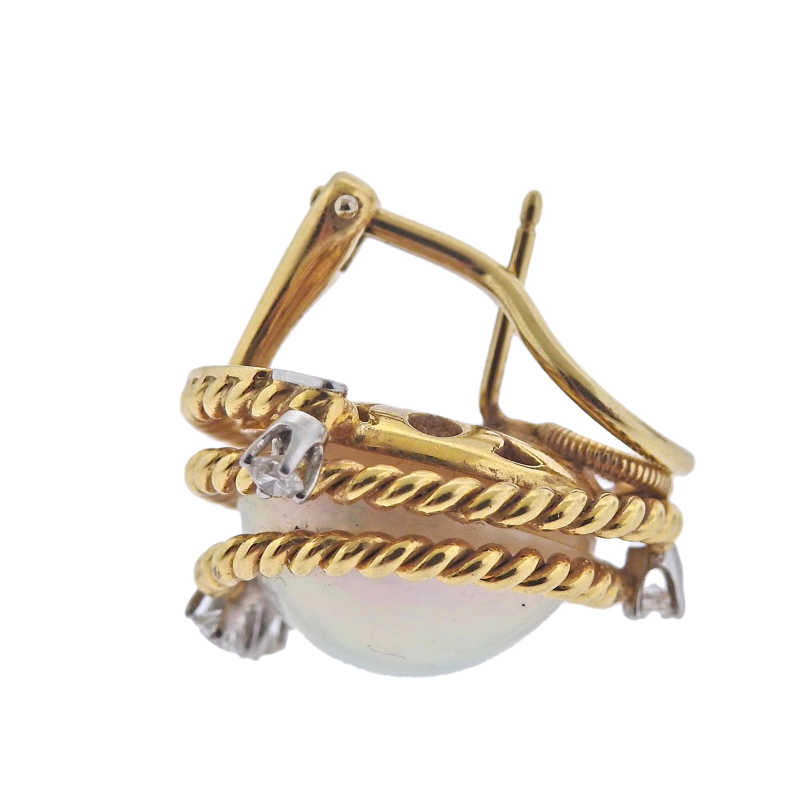 Tiffany & Co Schlumberger Pearl Diamond Gold Platinum Rope Earrings