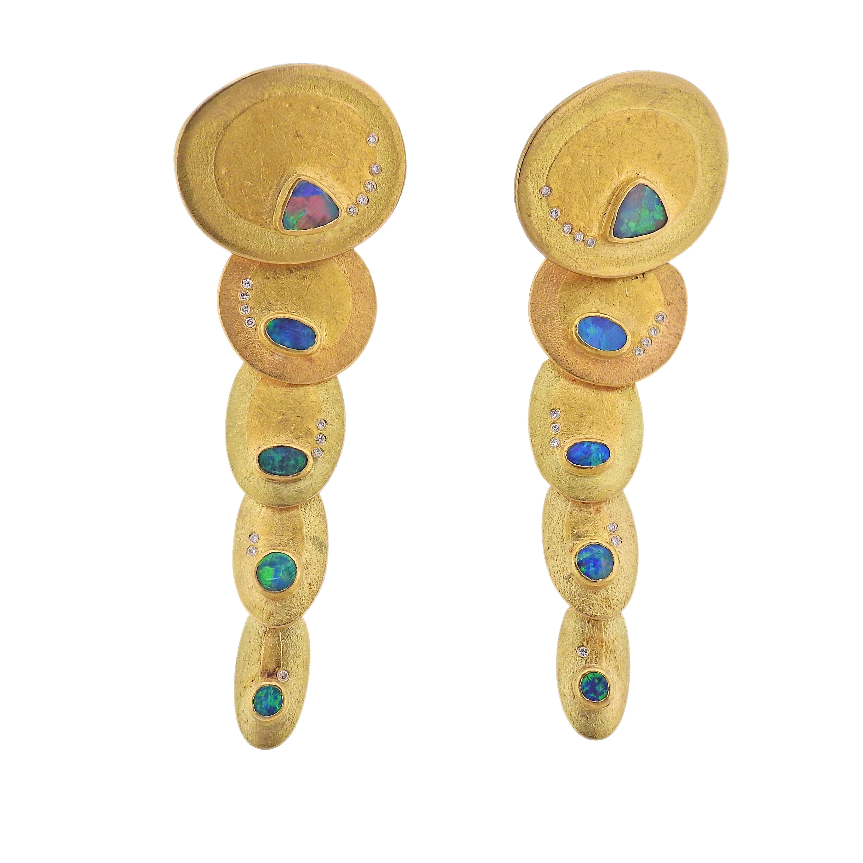 Zobel Opal Diamond Gold Long Earrings