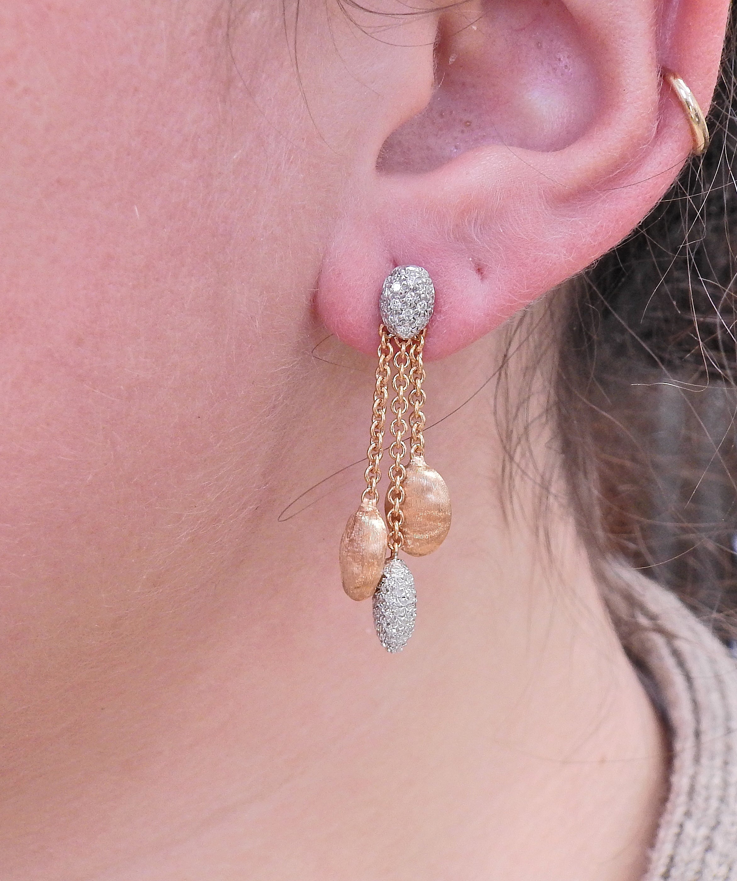 Marco Bicego Siviglia Gold Three Strand Diamond Earrings