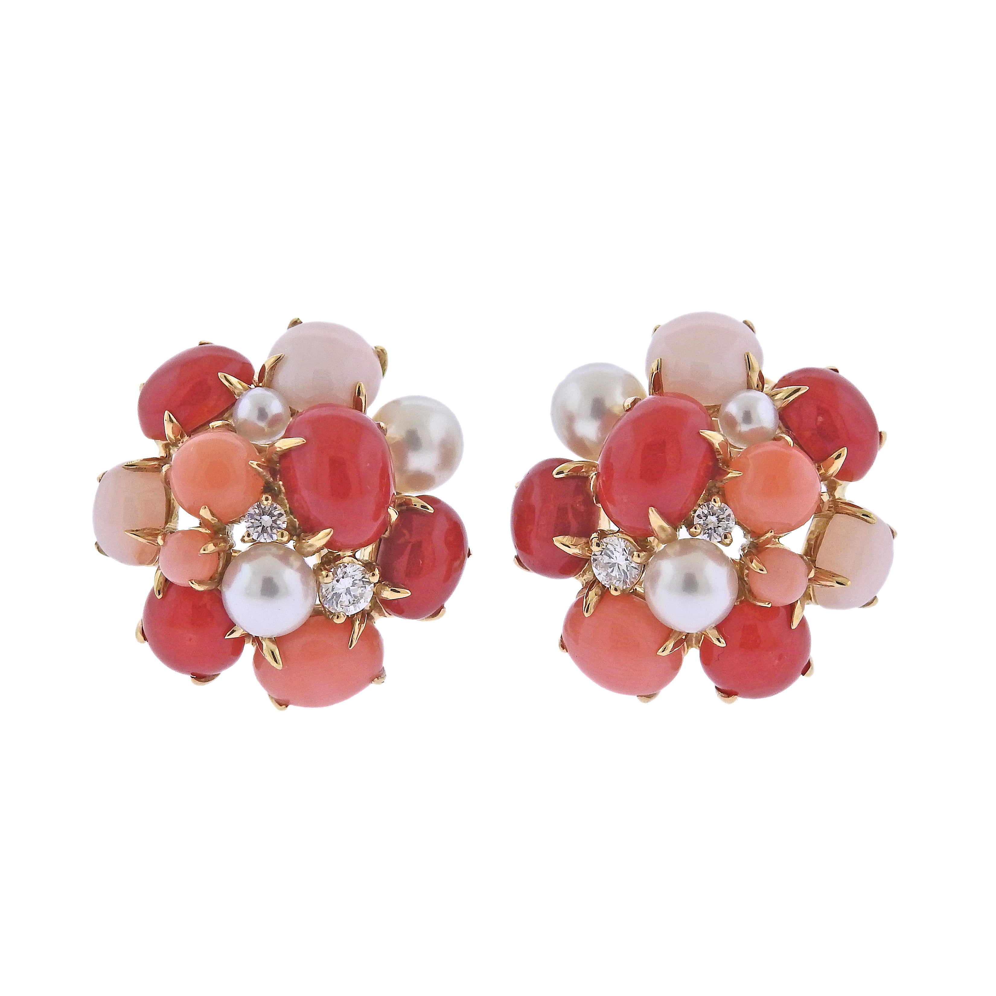 Seaman Schepps Bubble Coral Pearl Diamond Gold Earrings