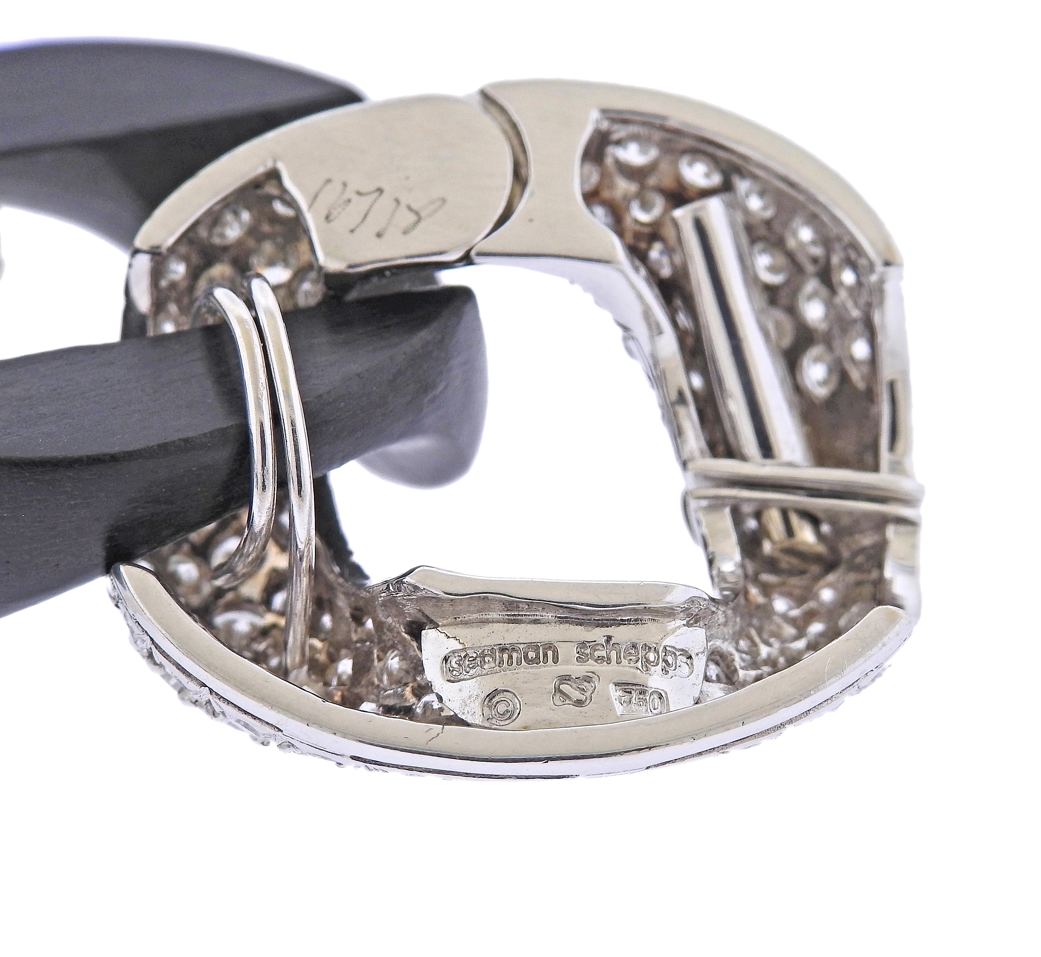 Seaman Schepps Diamond Ebony Wood Link Gold Bracelet