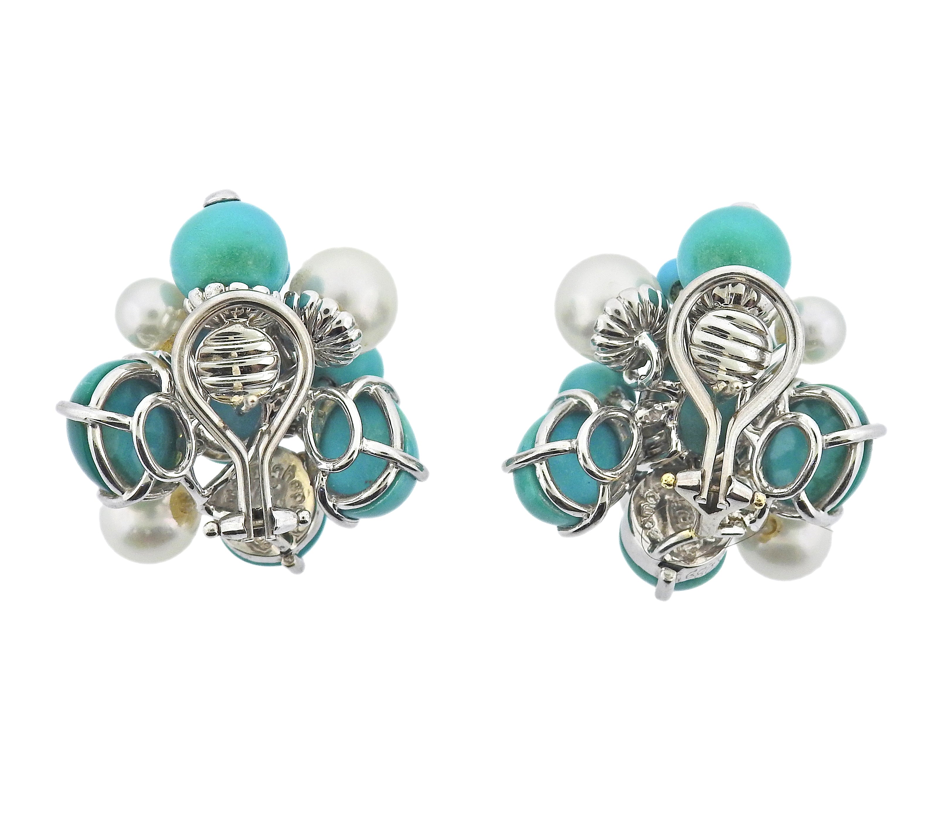 Seaman Schepps Diamond Turquoise Pearl Bubble Gold Earrings