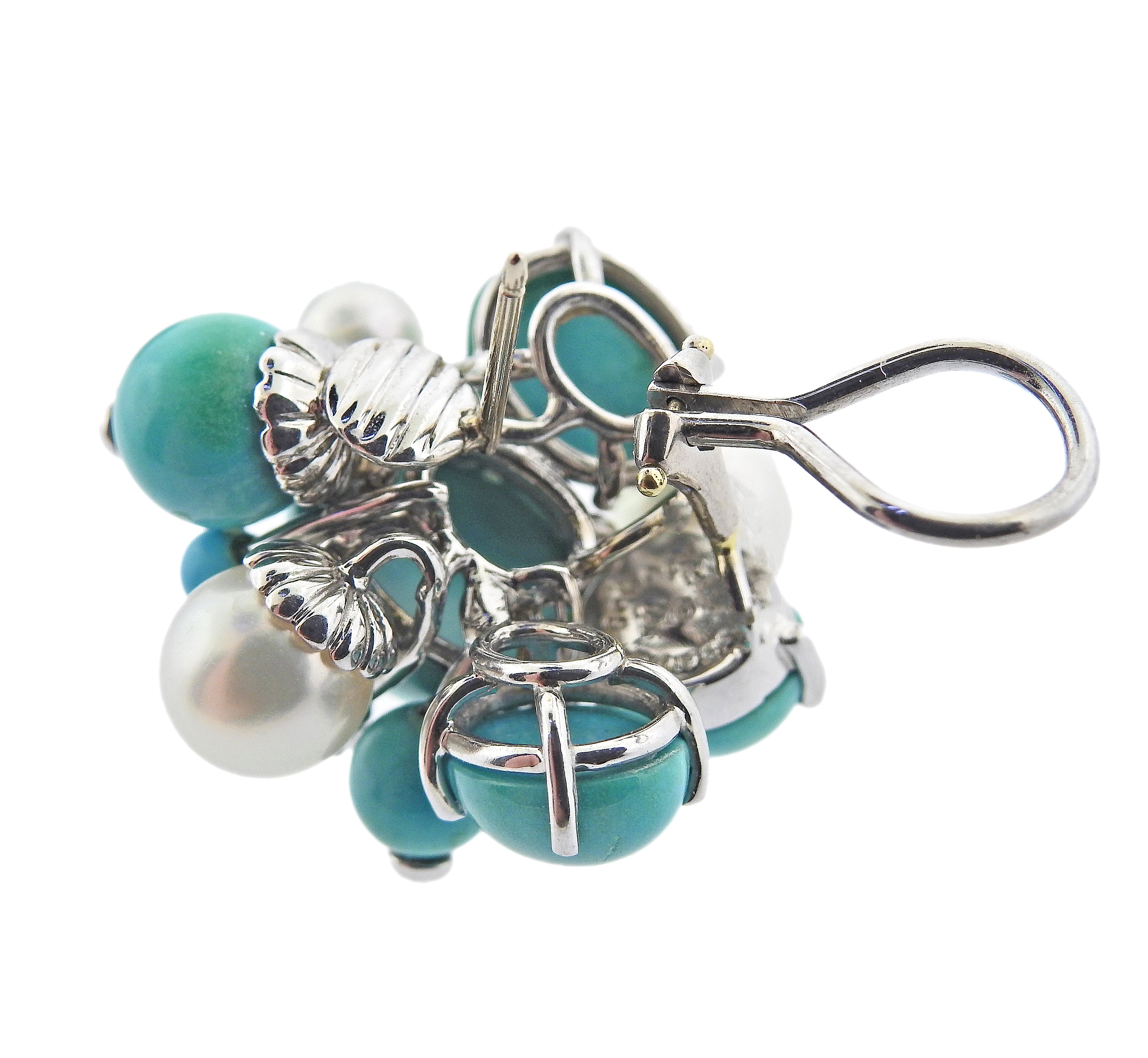 Seaman Schepps Diamond Turquoise Pearl Bubble Gold Earrings