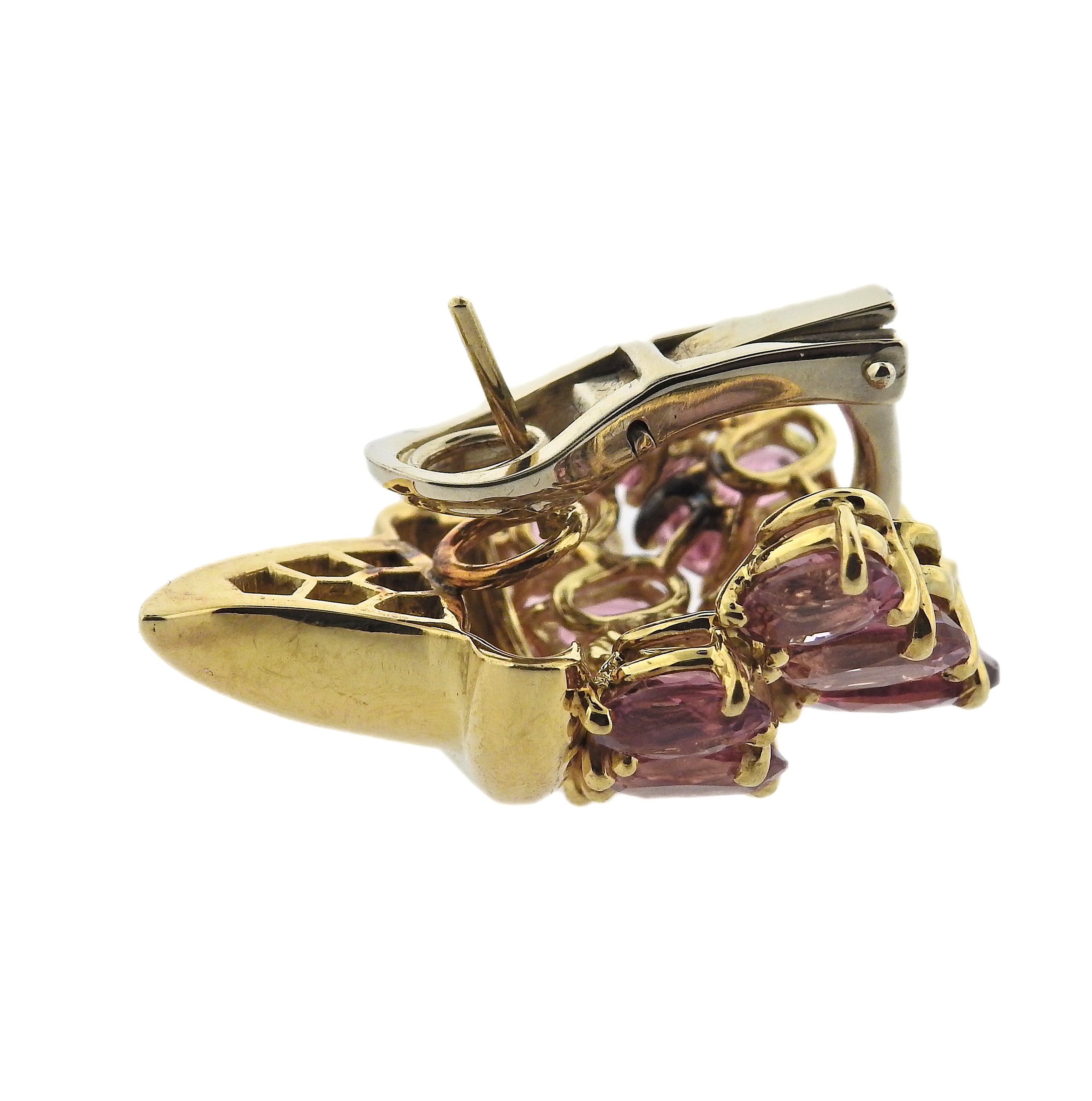 Verdura Pink Tourmaline Gold Cornucopia Earrings