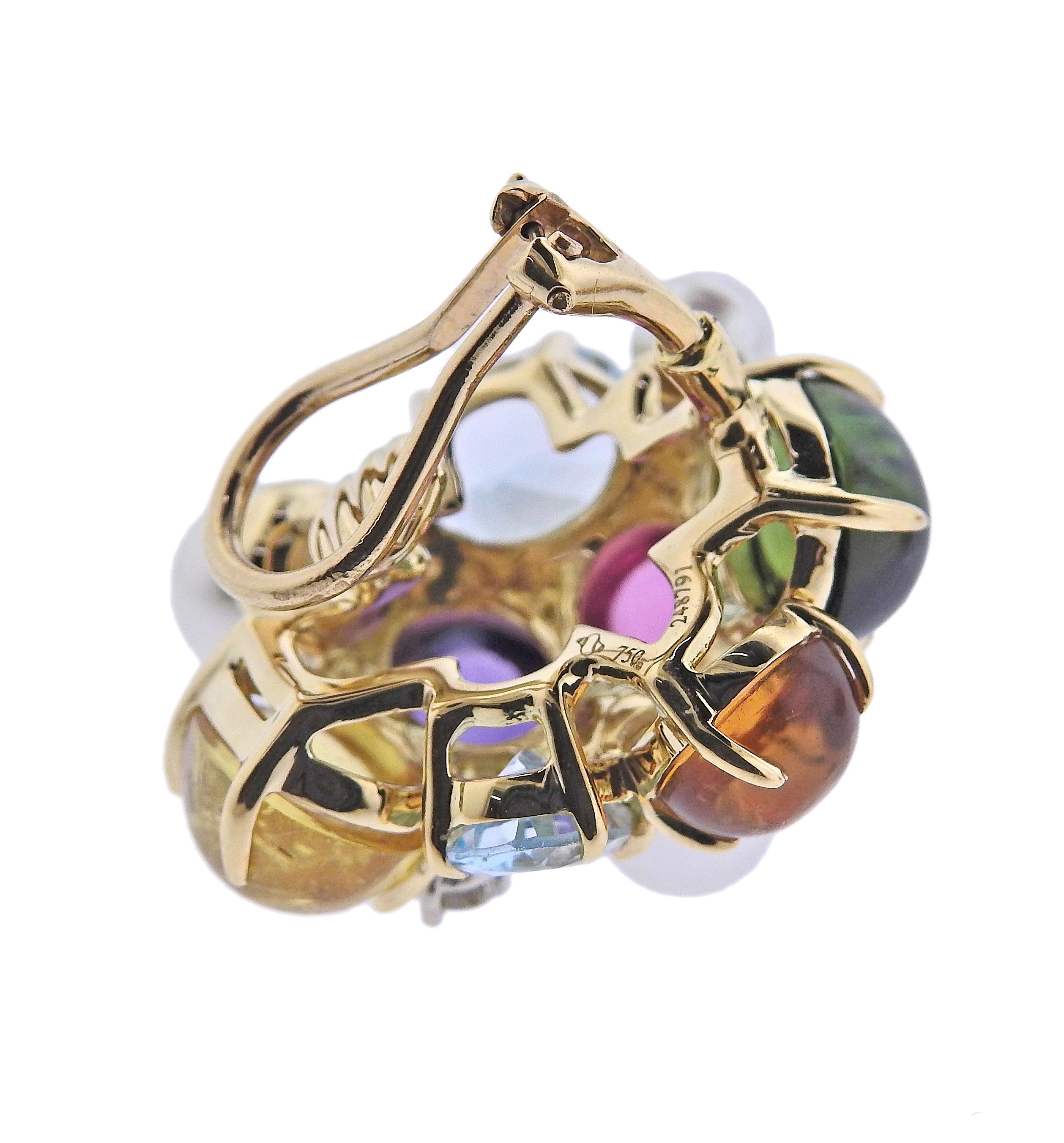Seaman Schepps Large Bubble Gold Pearl Diamond Gemstone Earrings