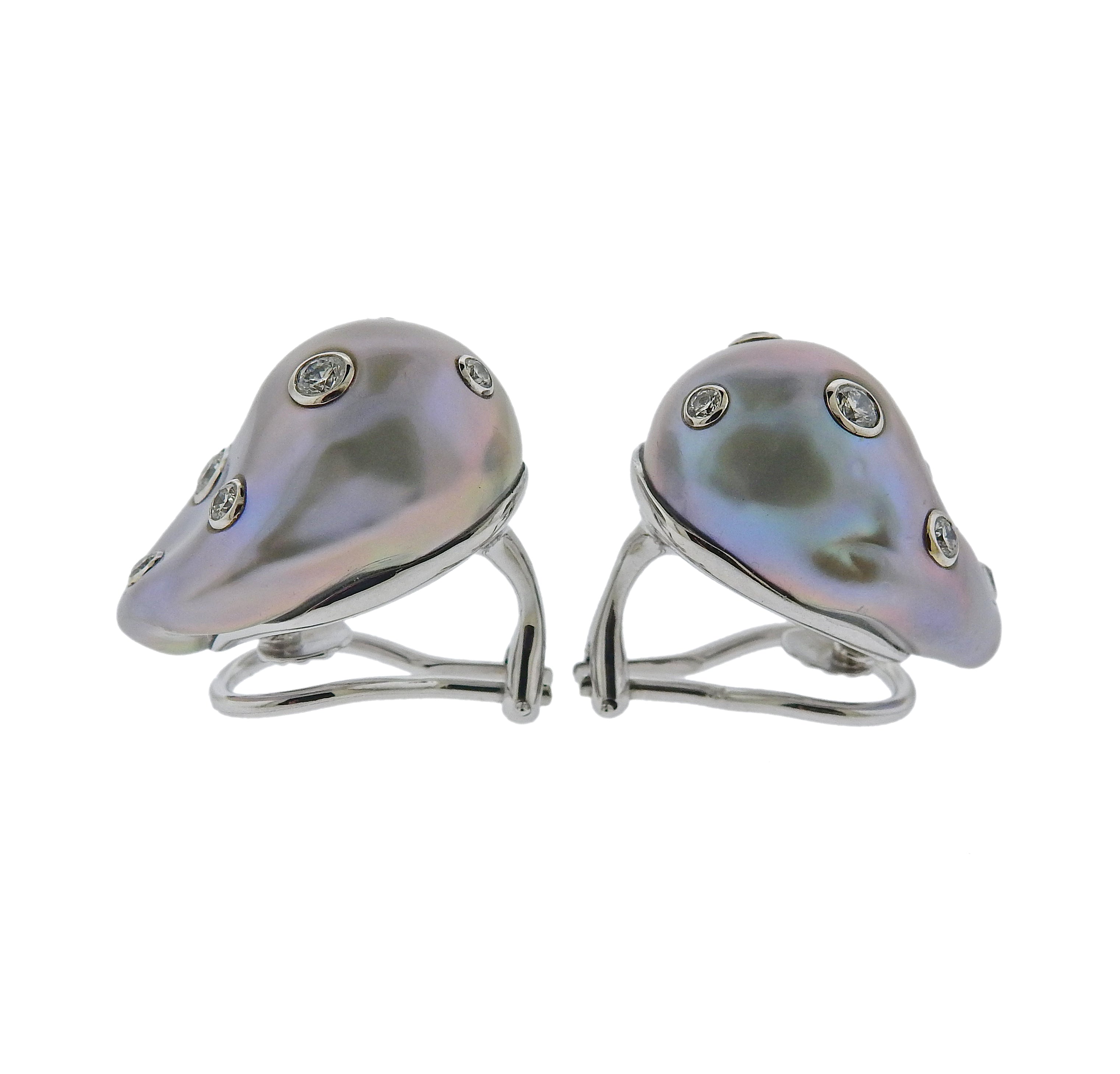 Trianon Baroque Pearl Diamond Gold Earrings - Oak Gem