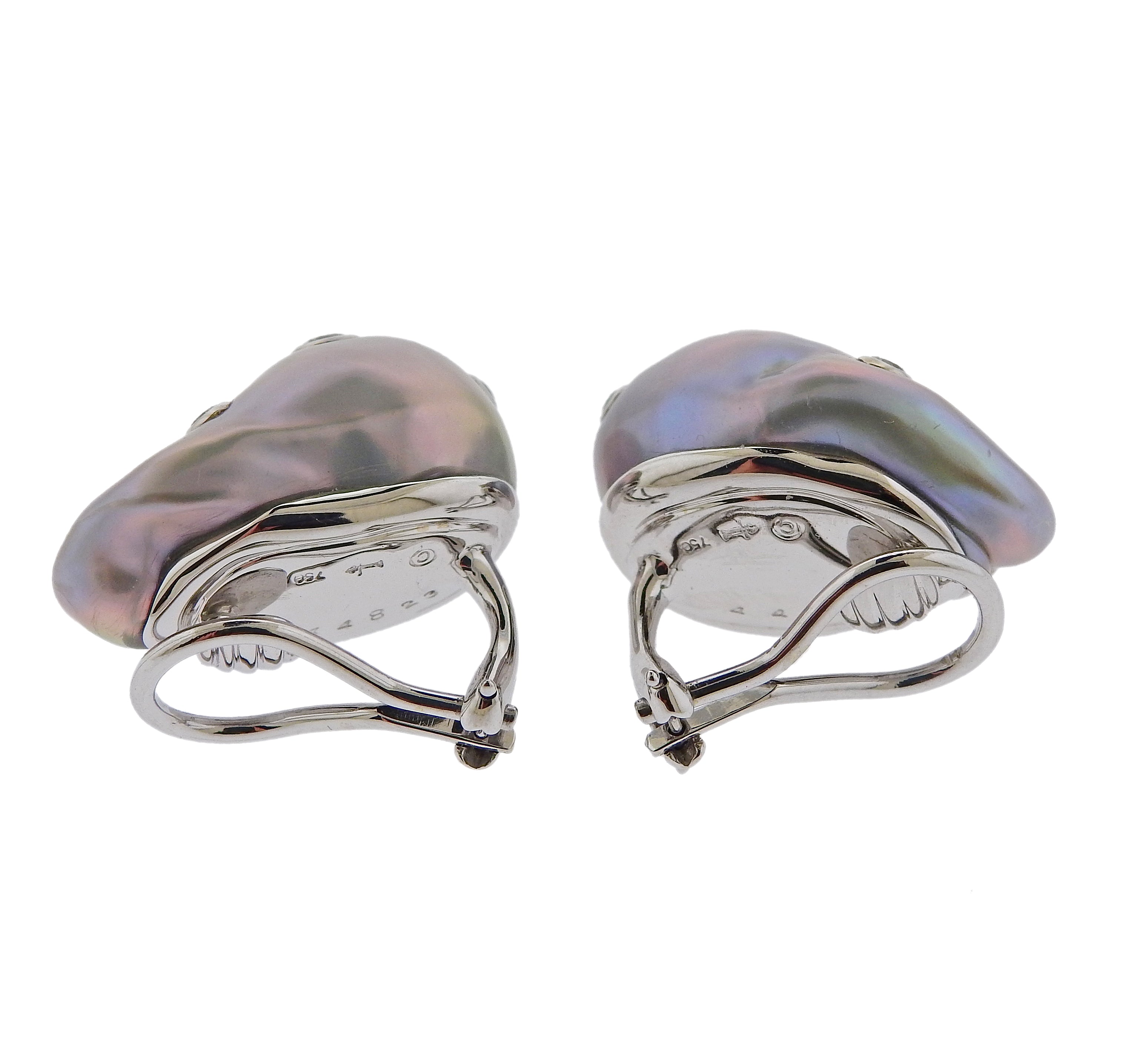 Trianon Baroque Pearl Diamond Gold Earrings - Oak Gem