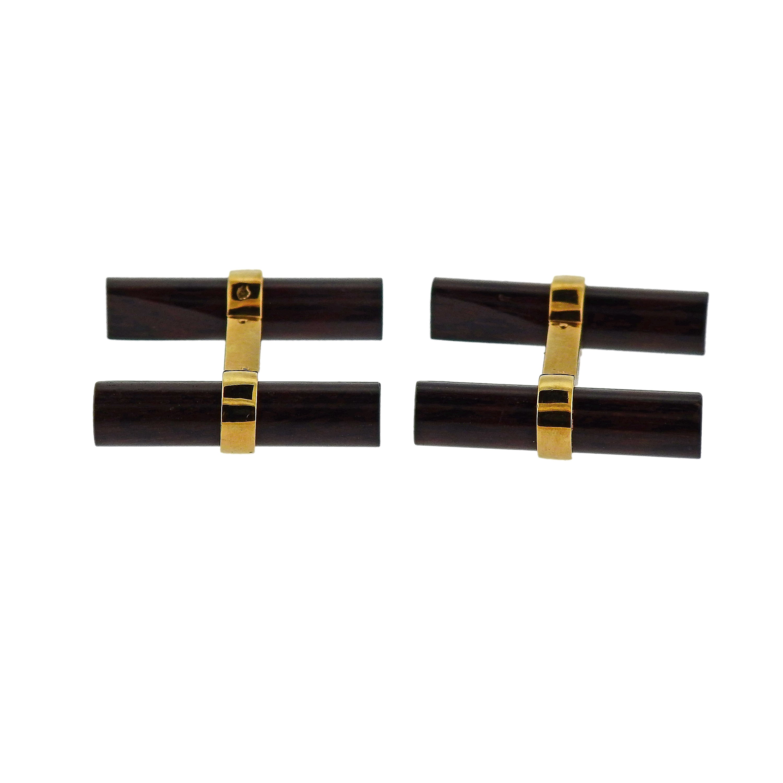 Cartier Wood Gold Bar Cufflinks - Oak Gem