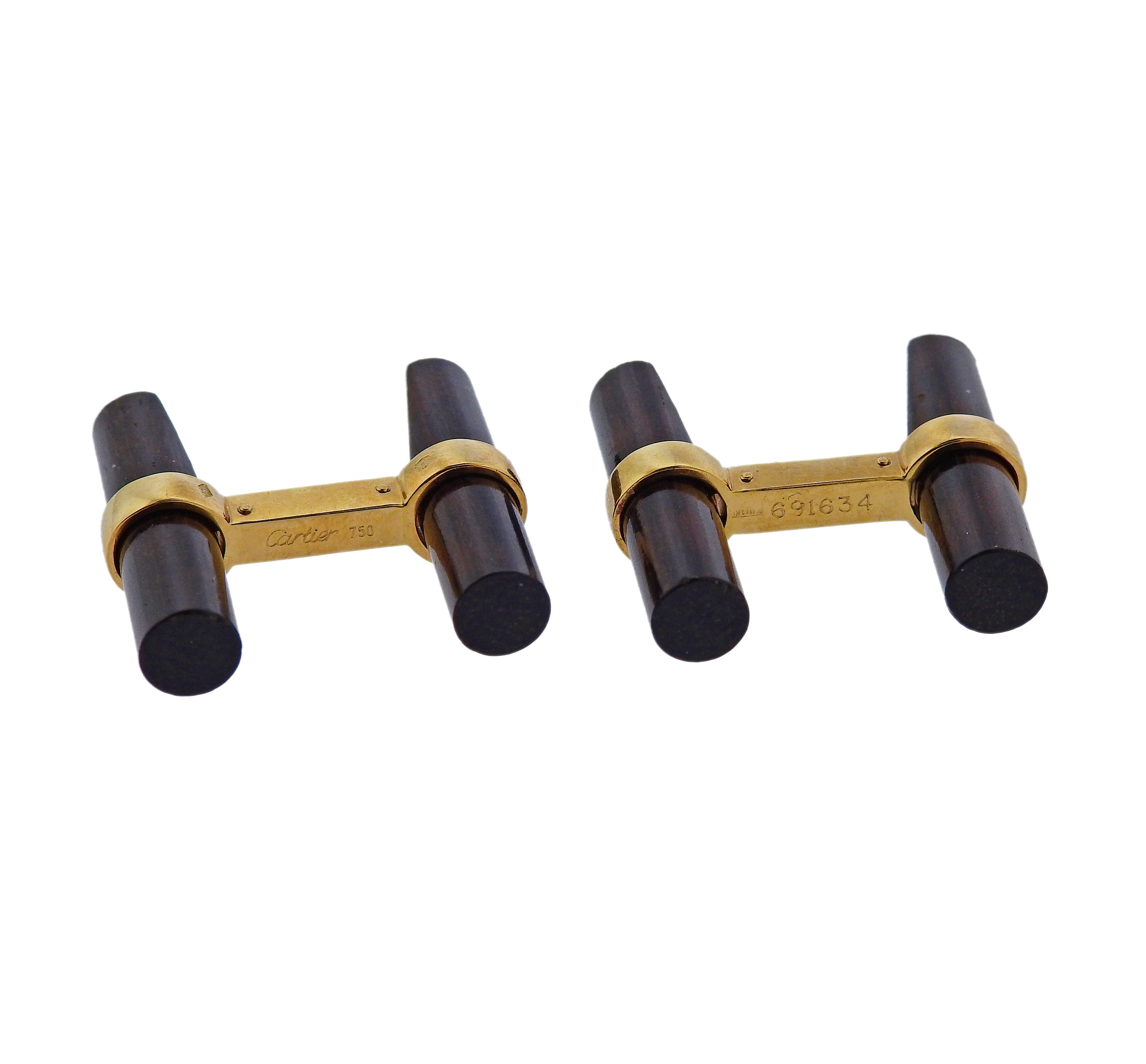 Cartier Wood Gold Bar Cufflinks - Oak Gem