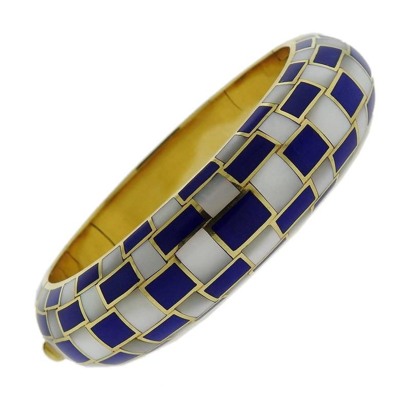 Tiffany & Co. Gold Blue Coral Mother of Pearl Bangle Bracelet - Oakgem.com