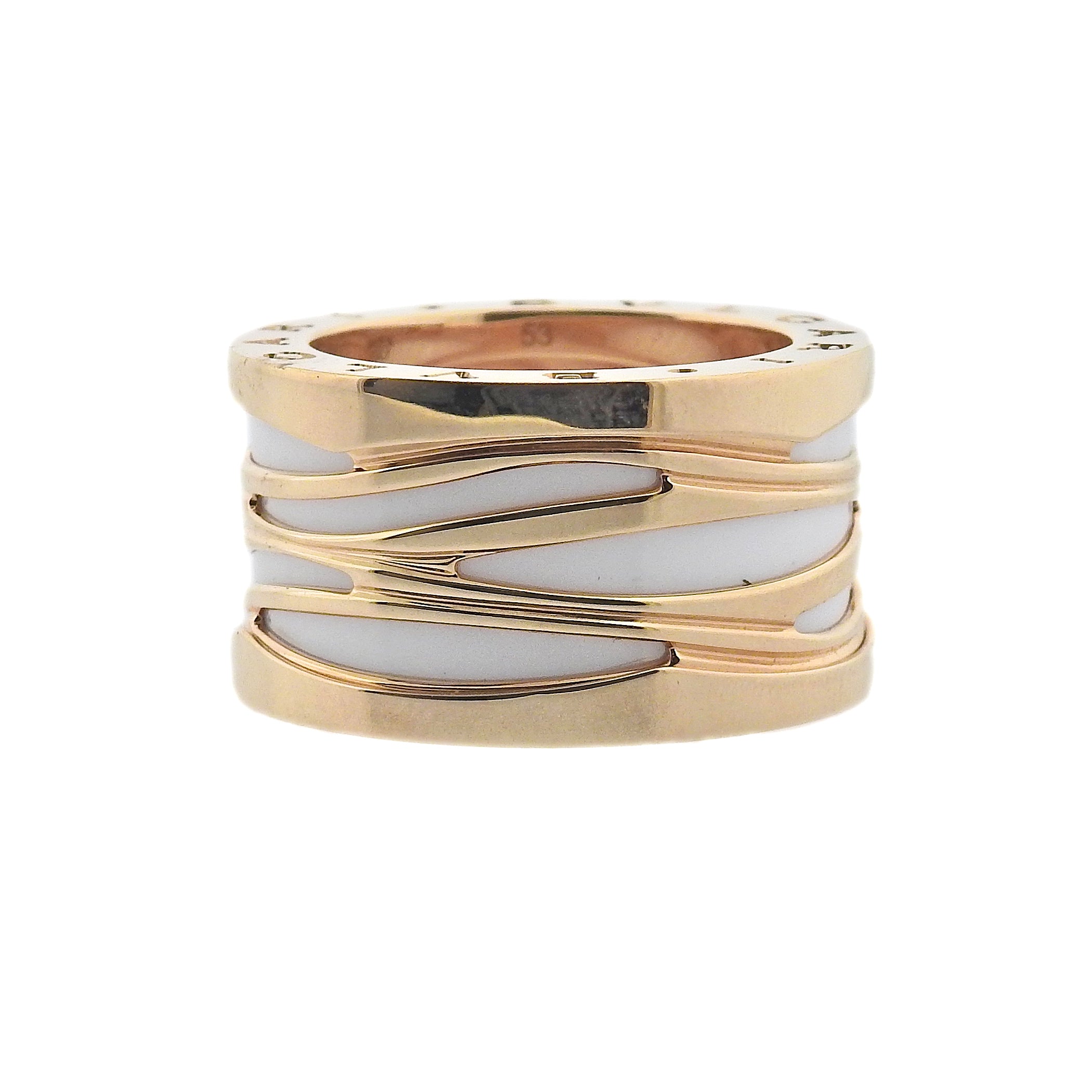 Bulgari B.Zero1 Rose Gold White Ceramic Band Ring – Oak Gem