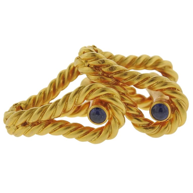 Tiffany & Co. Sapphire Gold Stirrup Cufflinks - Oak Gem