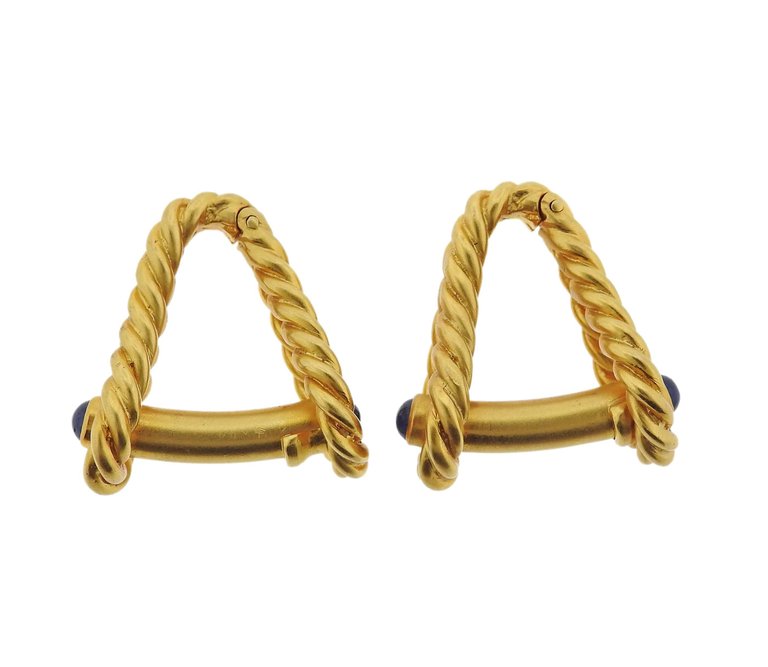 Tiffany & Co. Sapphire Gold Stirrup Cufflinks - Oak Gem
