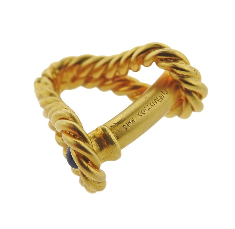 Tiffany & Co. Sapphire Gold Stirrup Cufflinks - Oak Gem