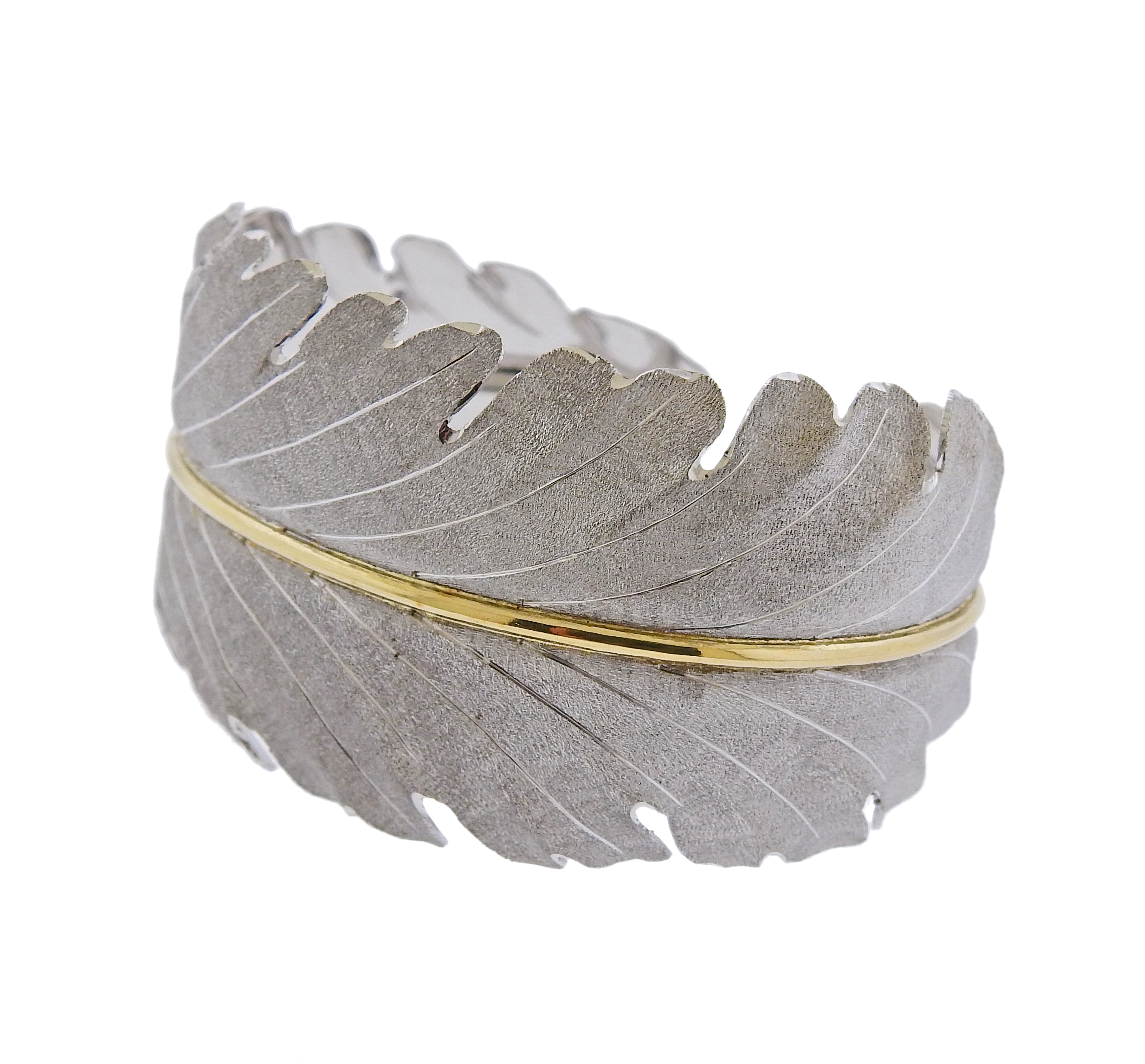 Buccellati Leaf Gold Silver Cuff Bracelet - Oak Gem