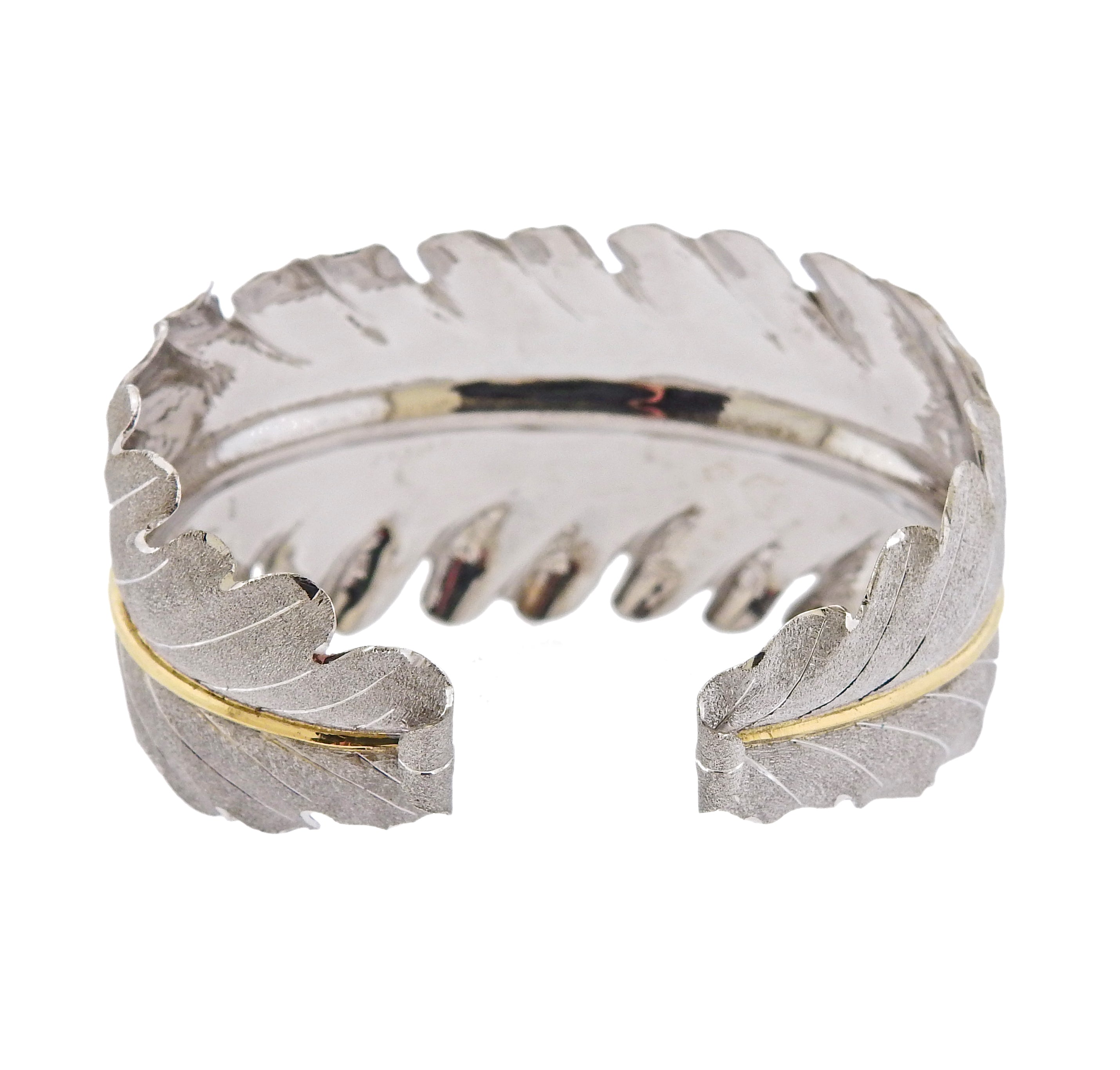 Buccellati Leaf Gold Silver Cuff Bracelet - Oak Gem