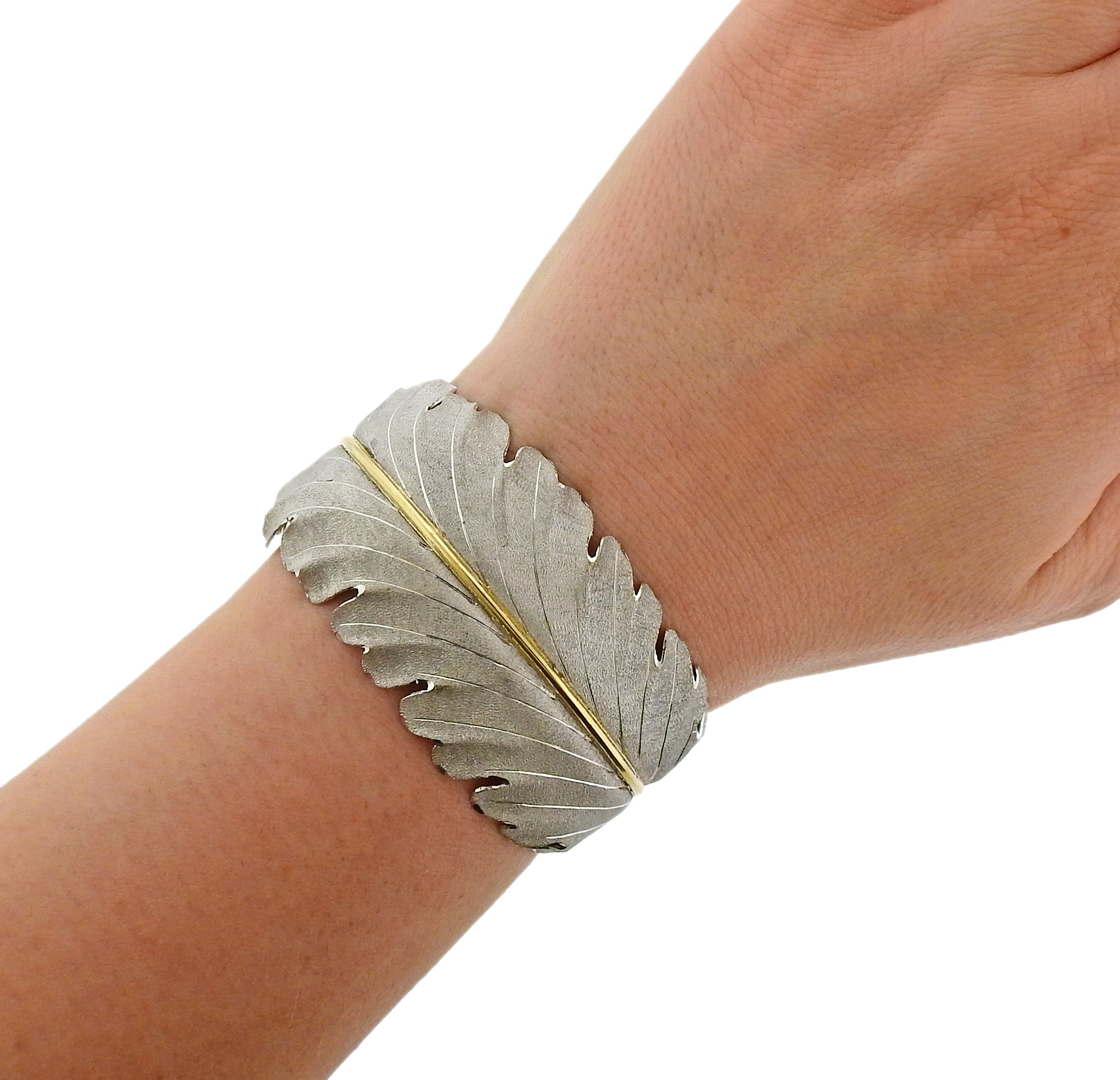 Buccellati Leaf Gold Silver Cuff Bracelet - Oak Gem