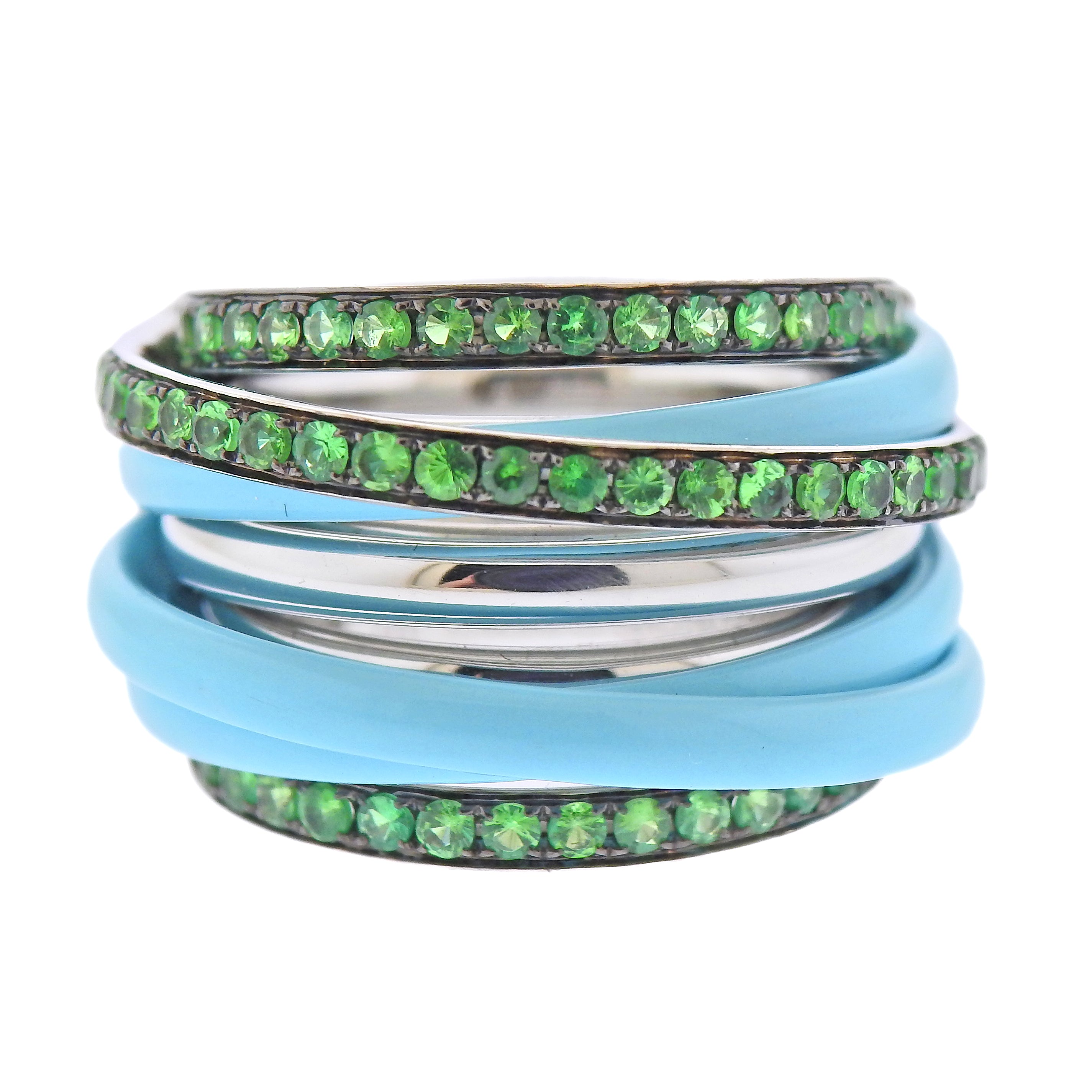 De Grisogono Allegra White Gold Ceramic Tsavorite Ring 53 - Oak Gem
