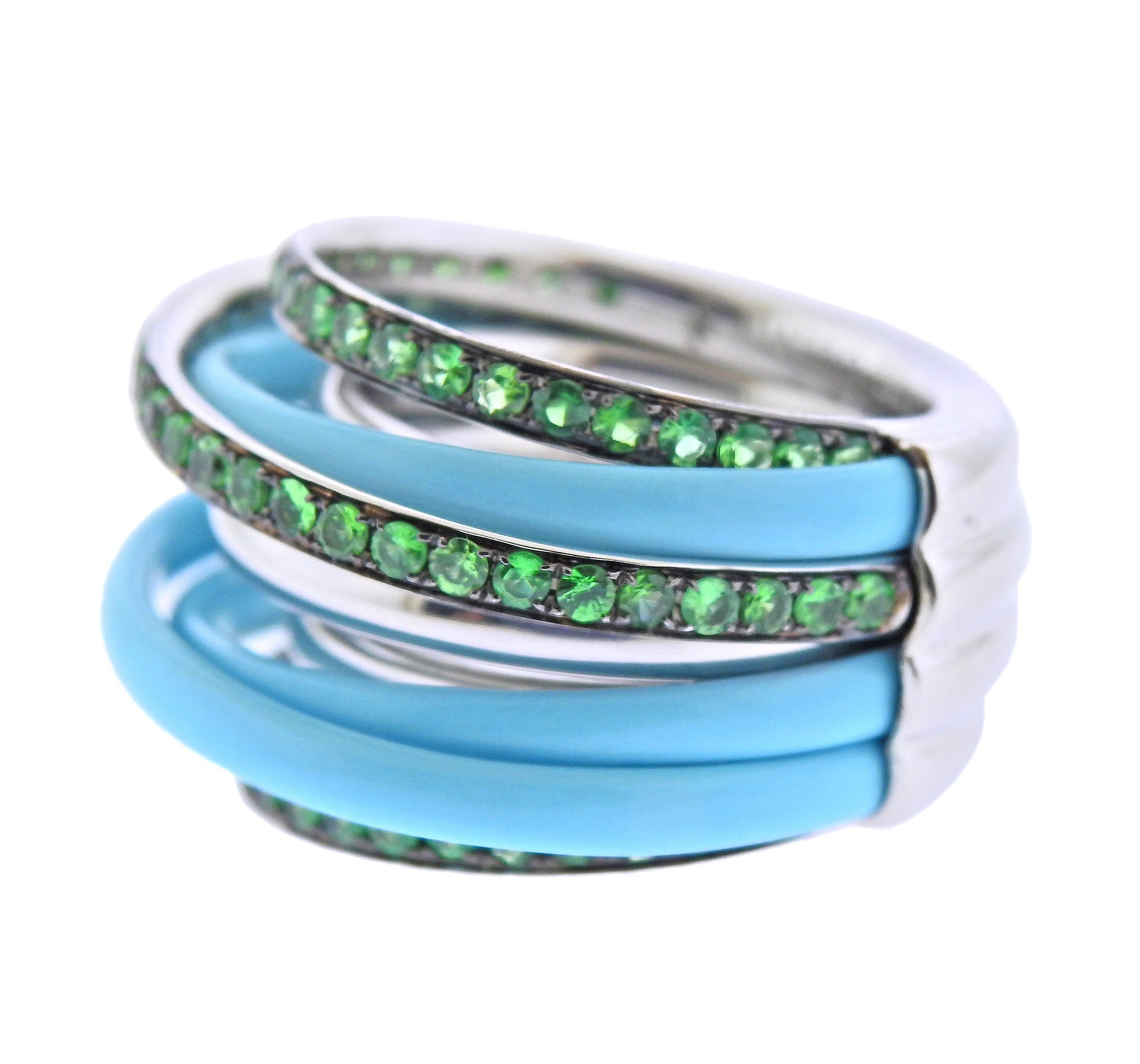 De Grisogono Allegra White Gold Ceramic Tsavorite Ring 53 - Oak Gem