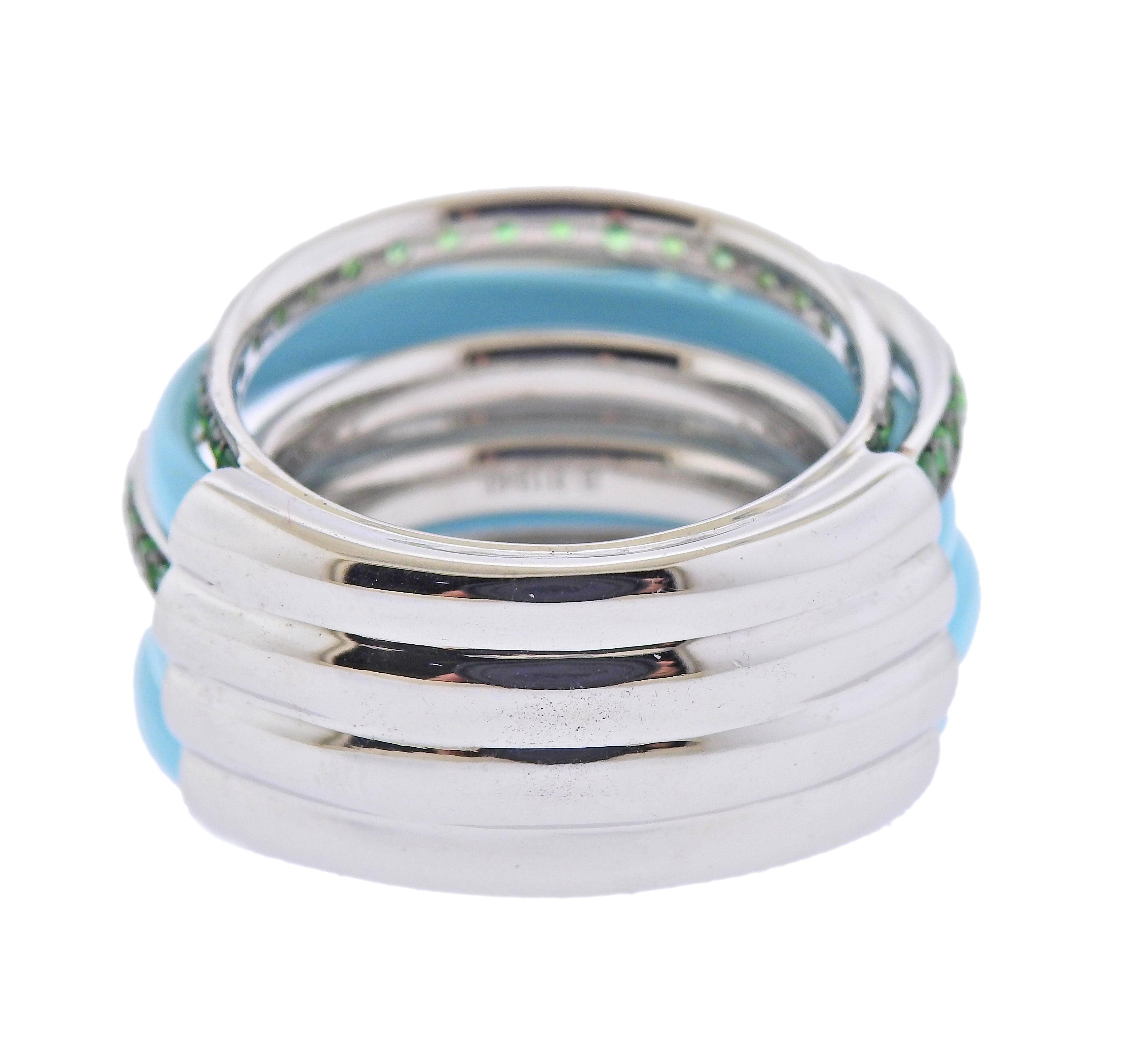 De Grisogono Allegra White Gold Ceramic Tsavorite Ring 53 - Oak Gem