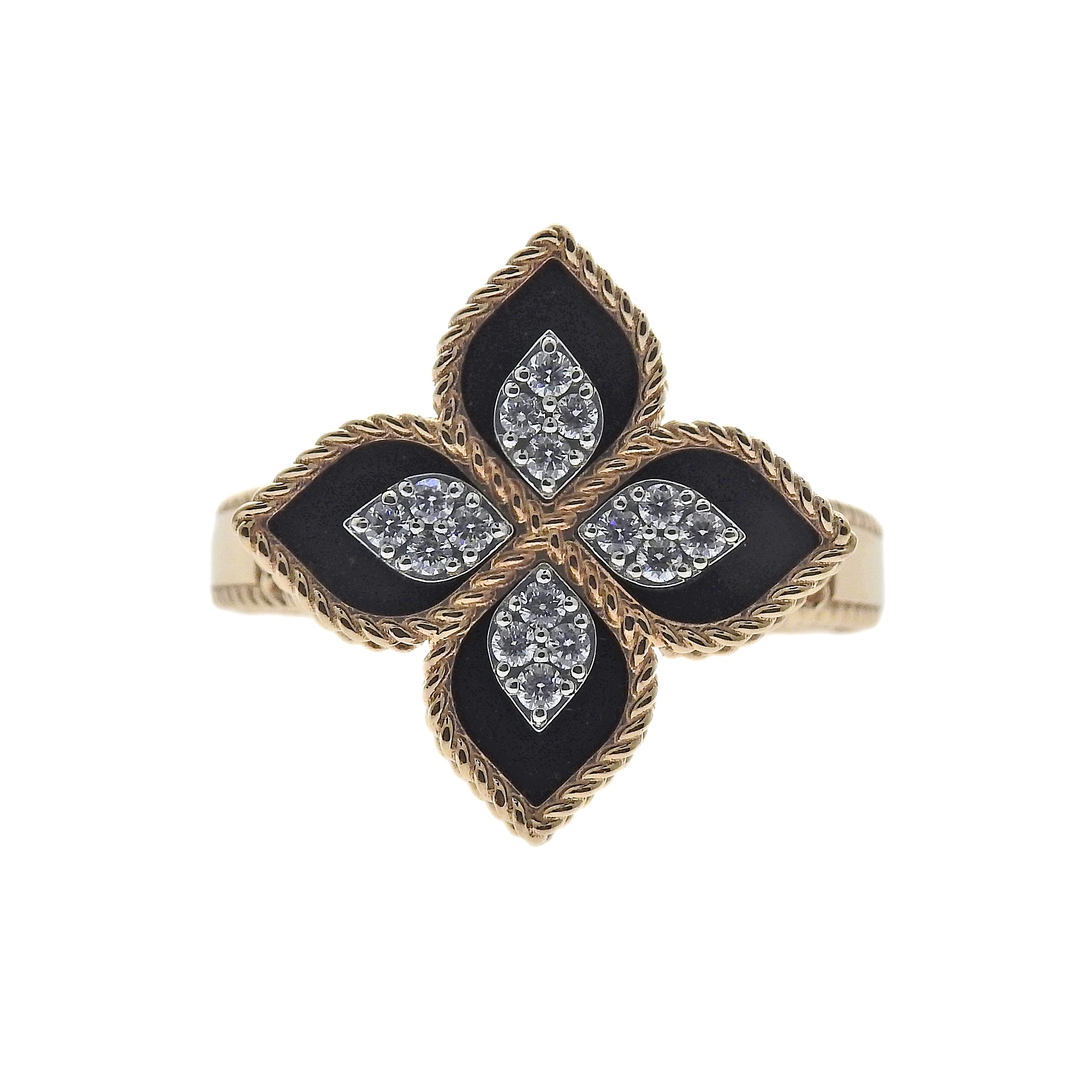 Roberto Coin Venetian Princess Black Jade Gold Diamond Ring