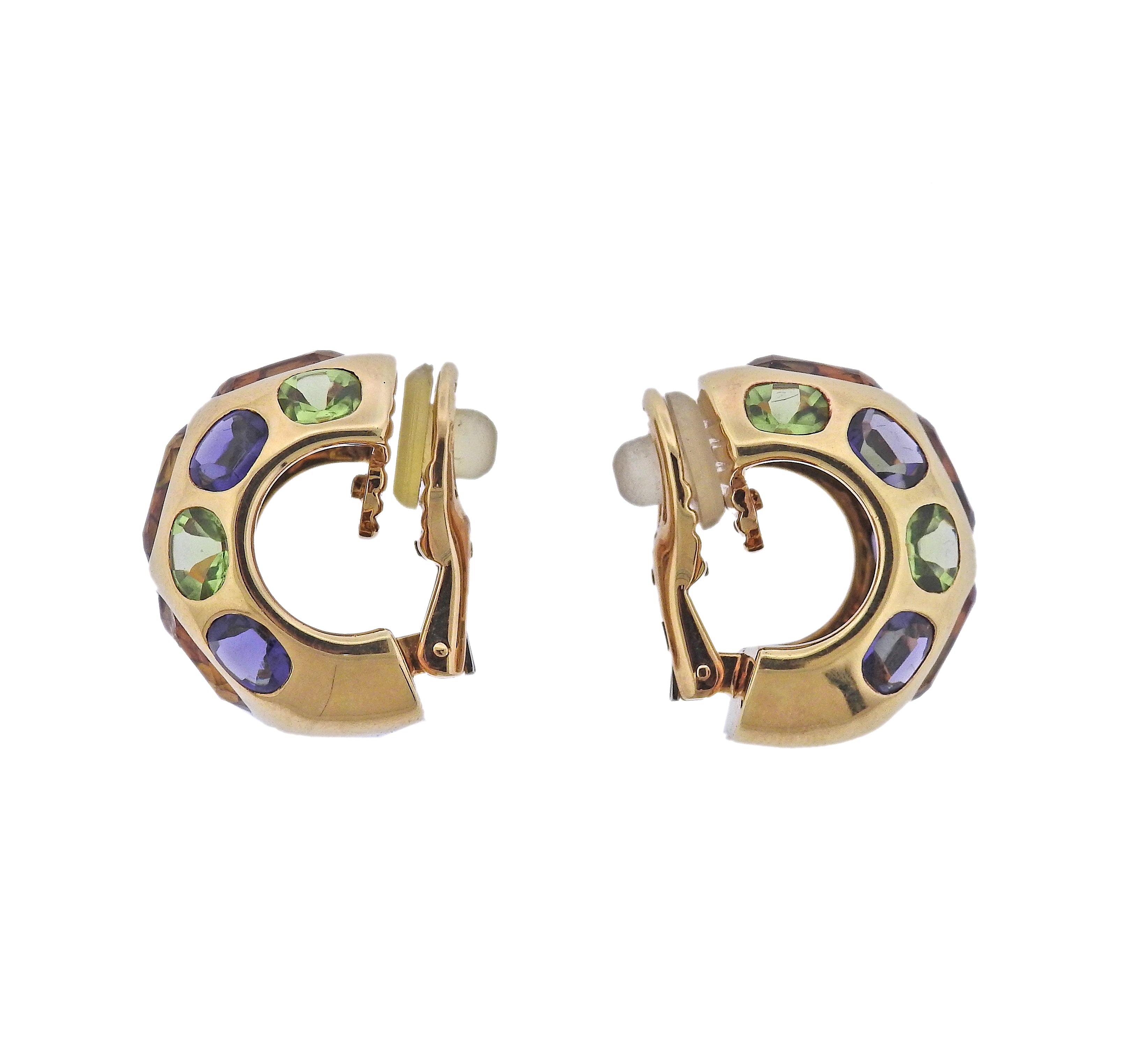 Chanel Coco Citrine Peridot Iolite Gold Half Hoop Earrings