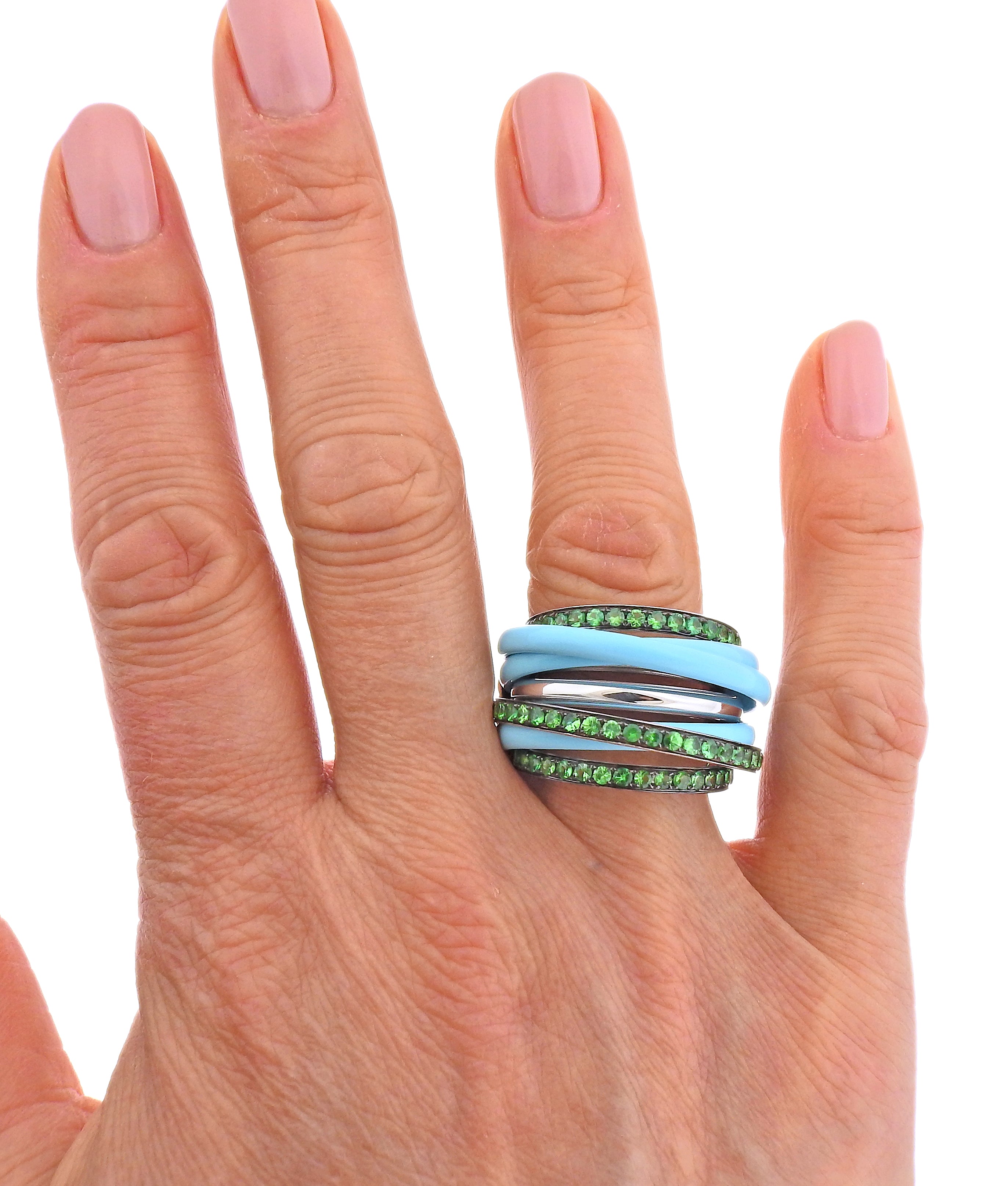 De Grisogono Allegra White Gold Ceramic Tsavorite Ring 53 - Oak Gem