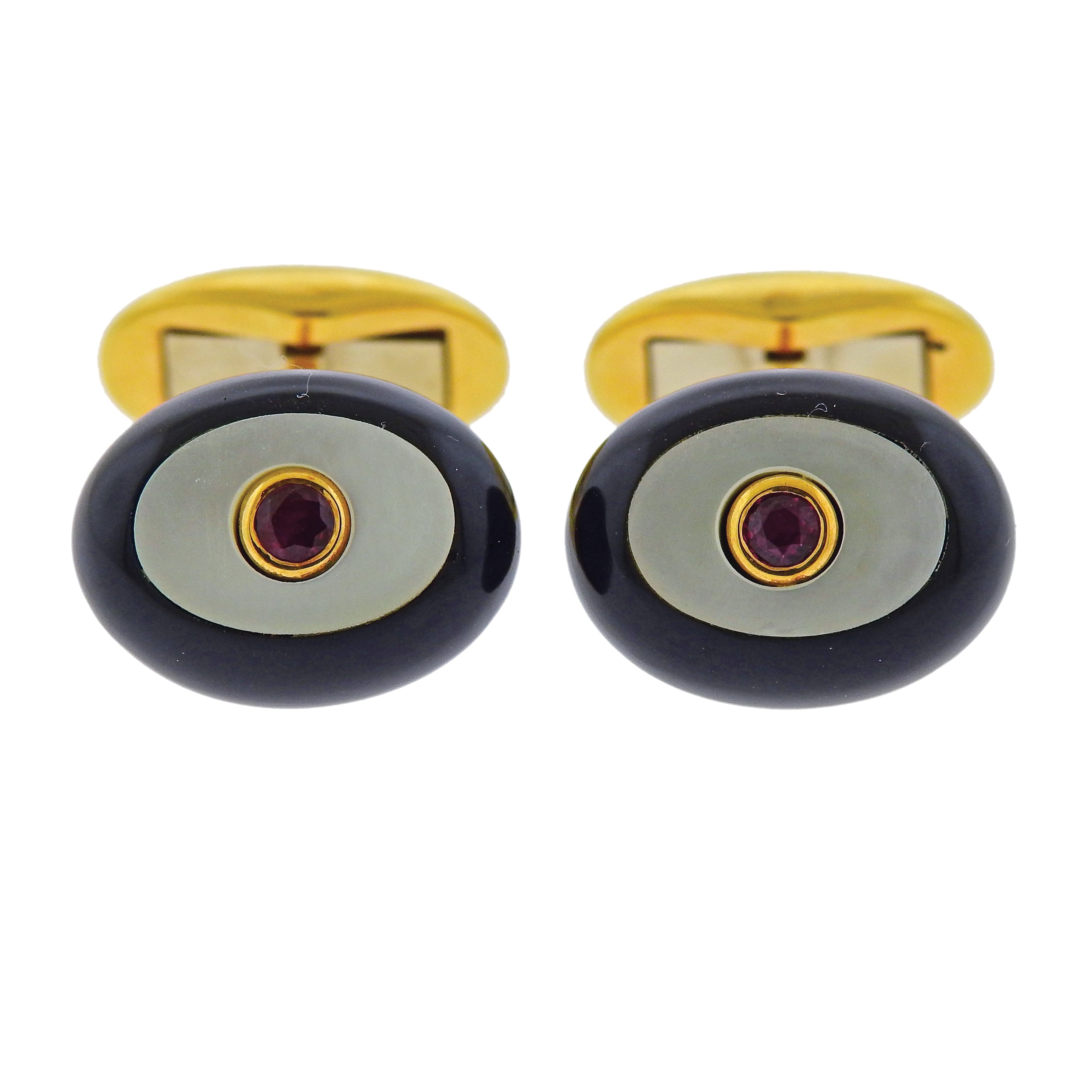 Piaget Ruby Mother of Pearl Onyx Gold Cufflinks - Oak Gem