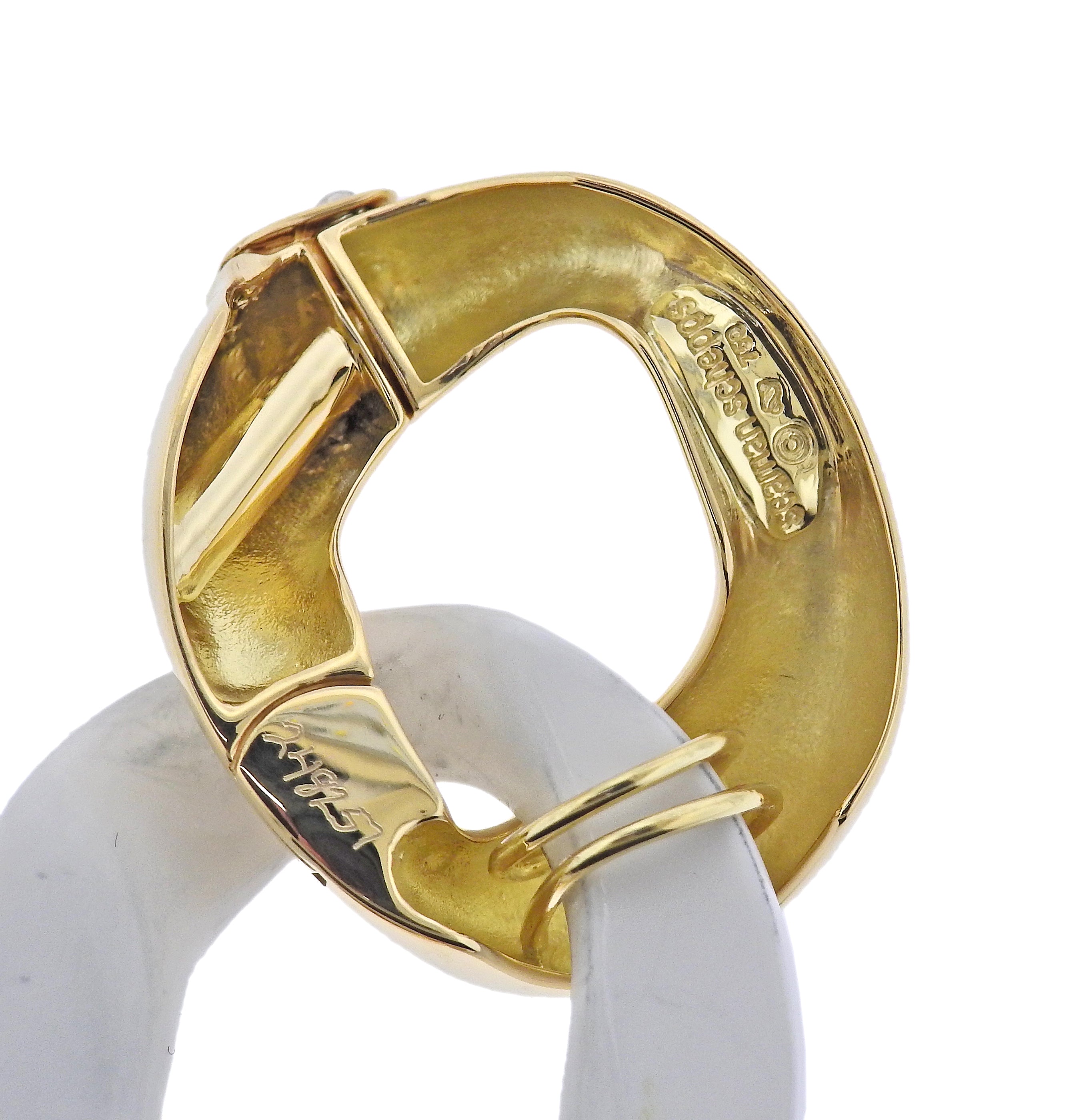 Seaman Schepps Gold White Ceramic Large Link Bracelet