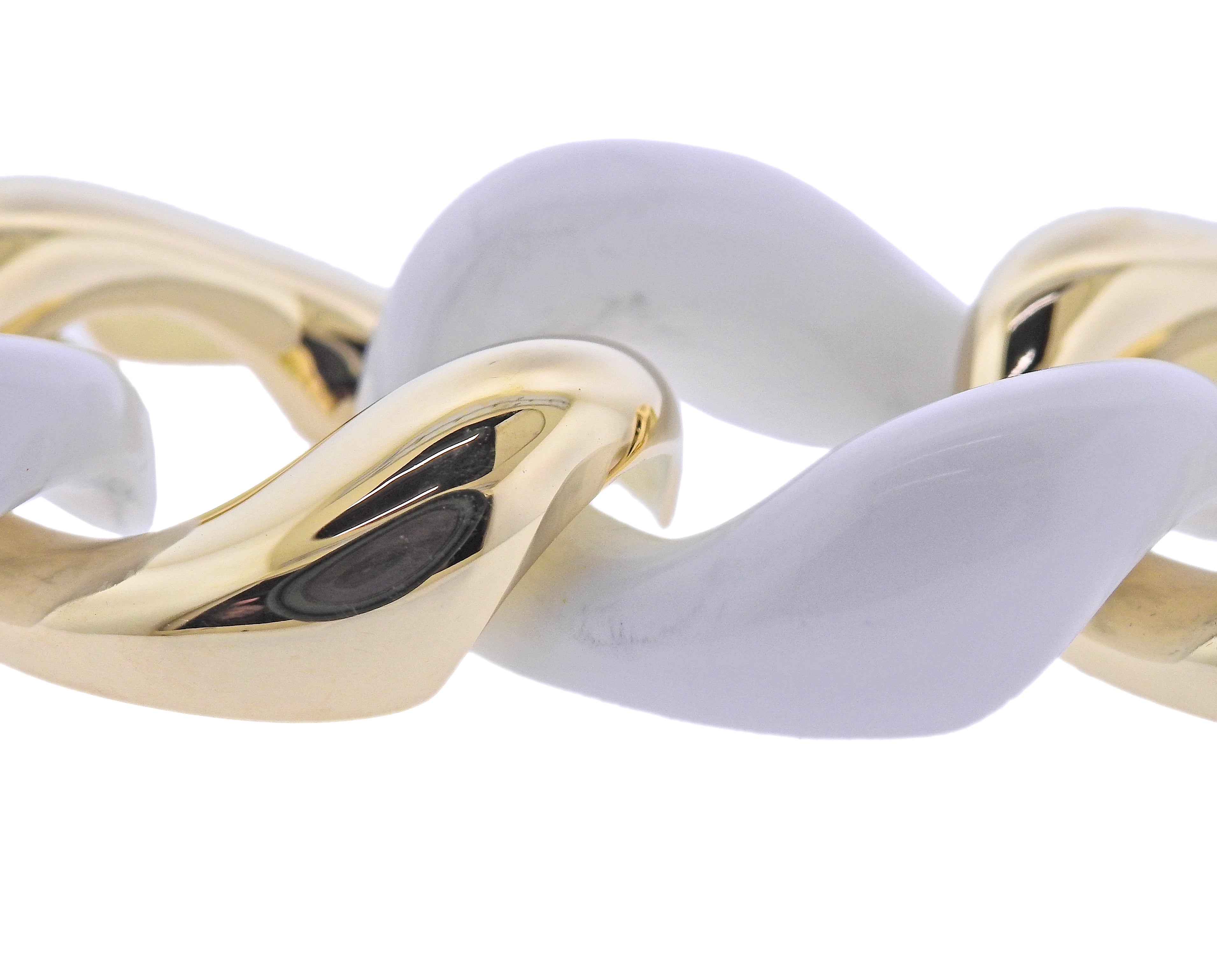 Seaman Schepps Gold White Ceramic Large Link Bracelet