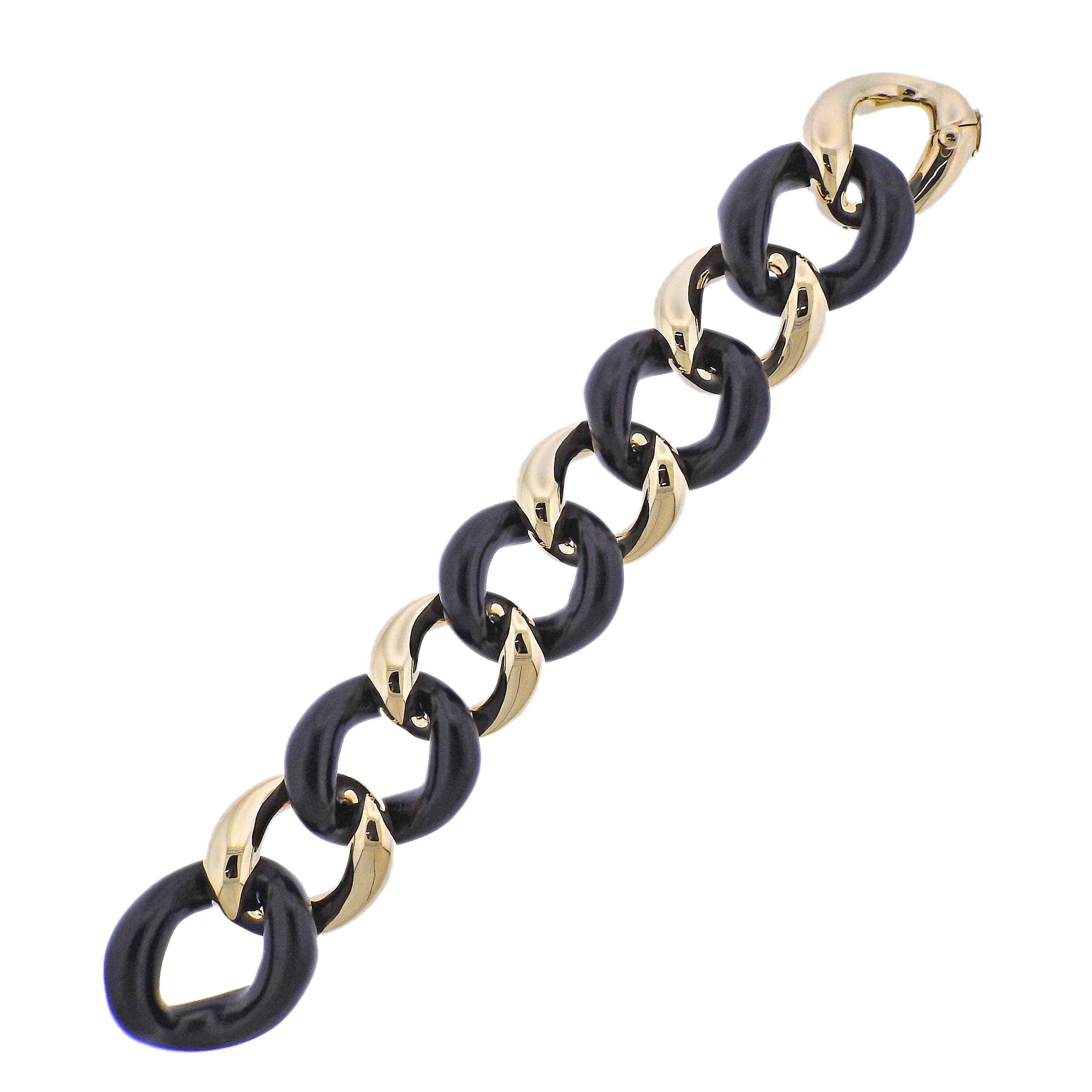 Seaman Schepps Gold Ebony Wood Large Link Bracelet