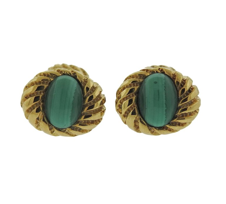Tiffany & Co. Schlumberger Malachite Gold Cufflinks - Oak Gem