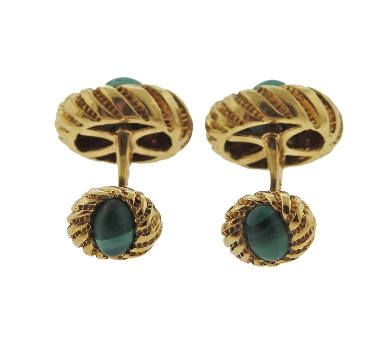 Tiffany & Co. Schlumberger Malachite Gold Cufflinks - Oak Gem