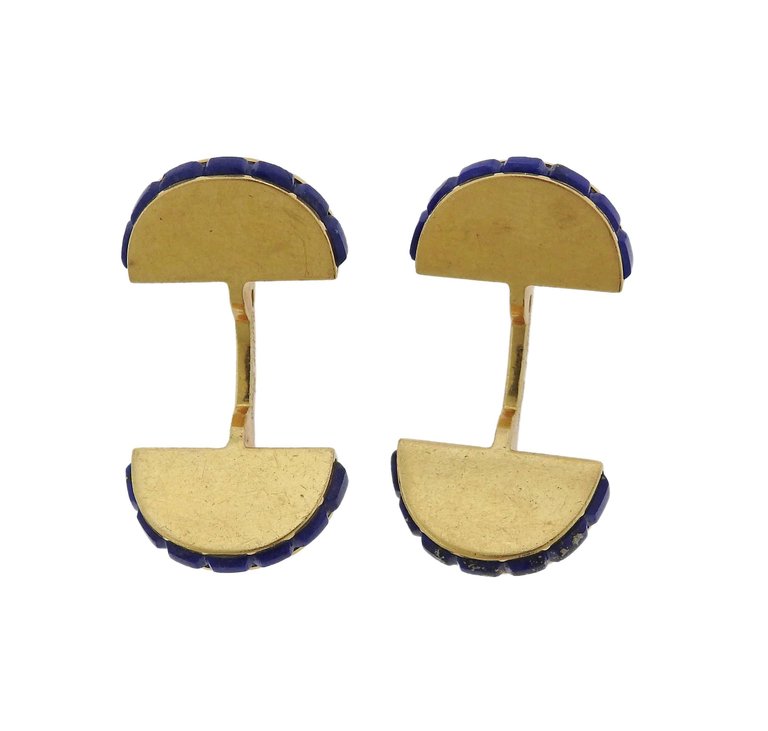 Cartier Paris France Lapis Lazuli Gold Cufflinks - Oak Gem