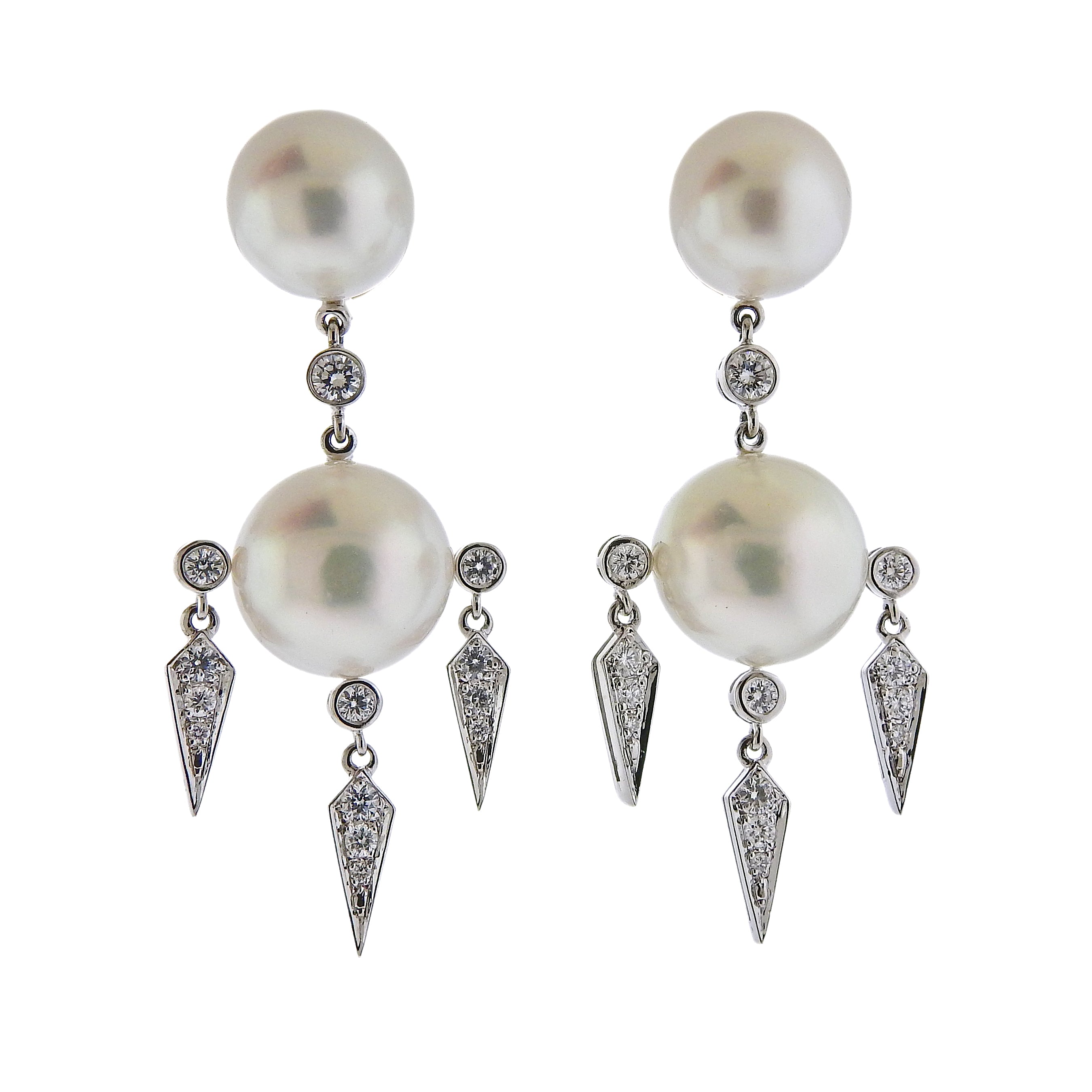 Assael Prince Dimitri South Sea Pearl Diamond Gold Drop Earrings - Oak Gem