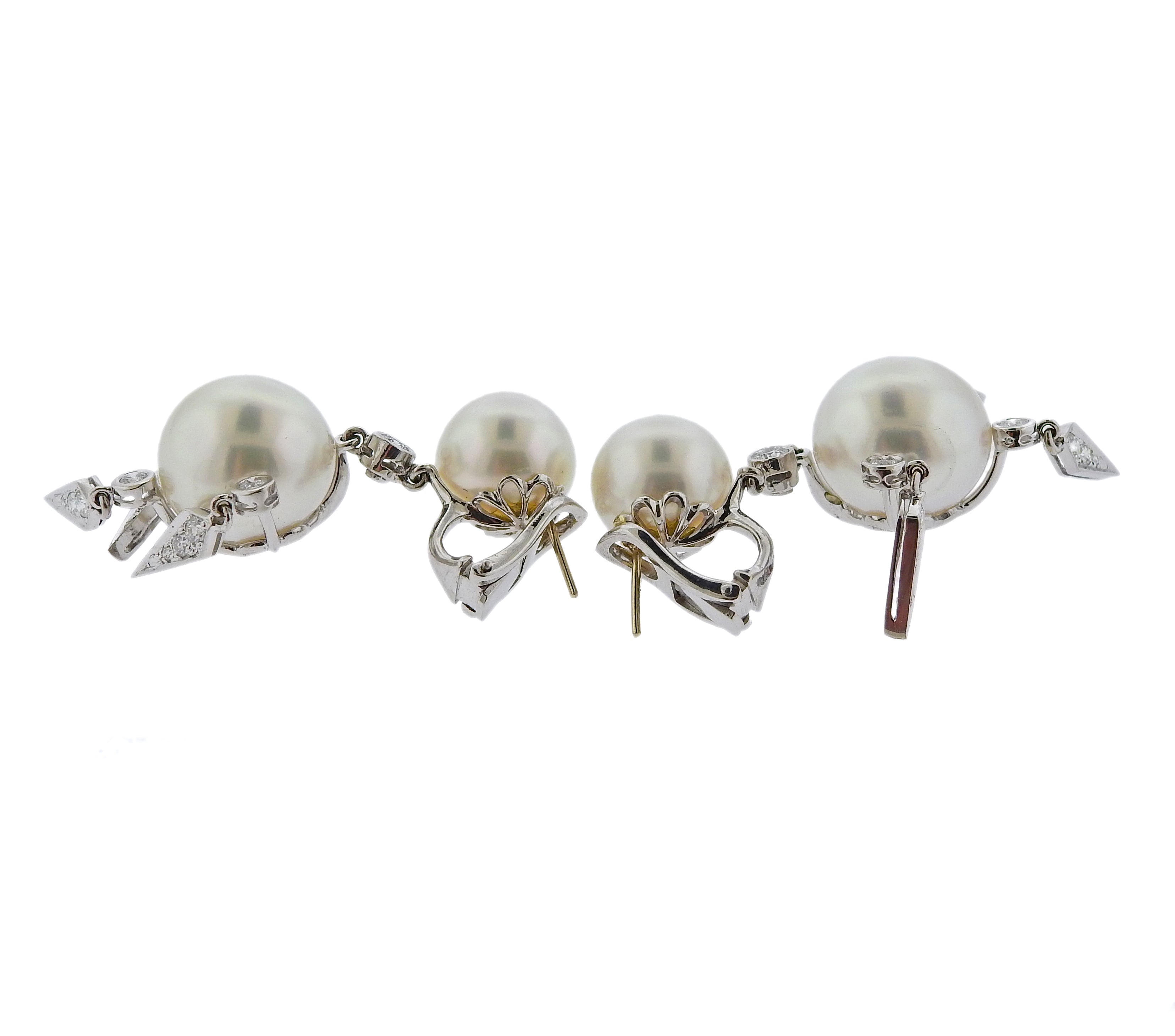 Assael Prince Dimitri South Sea Pearl Diamond Gold Drop Earrings - Oak Gem