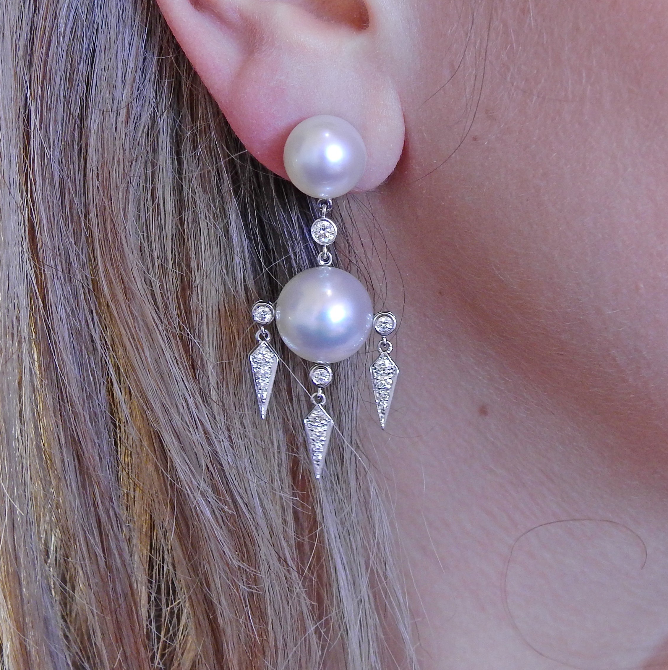 Assael Prince Dimitri South Sea Pearl Diamond Gold Drop Earrings - Oak Gem