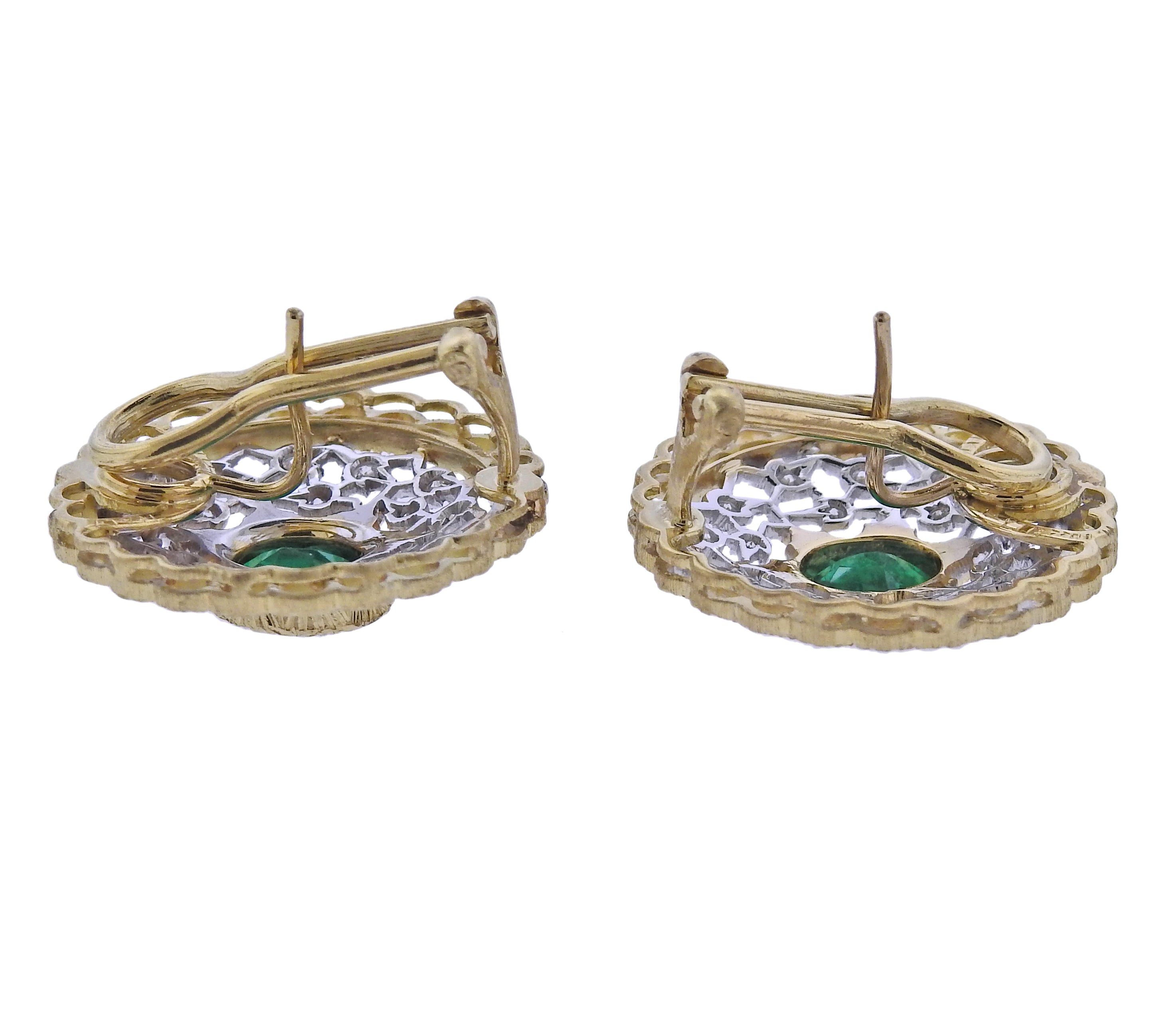 Mario Buccellati Emerald Diamond Gold Earrings
