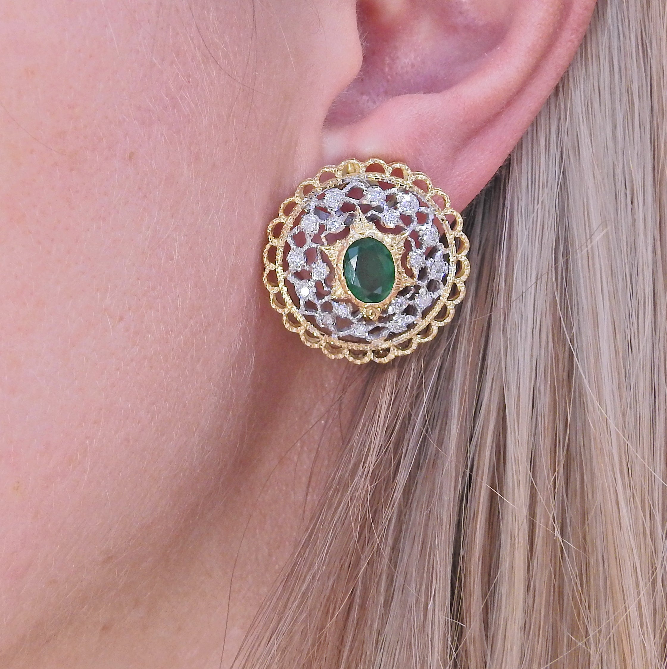 Mario Buccellati Emerald Diamond Gold Earrings