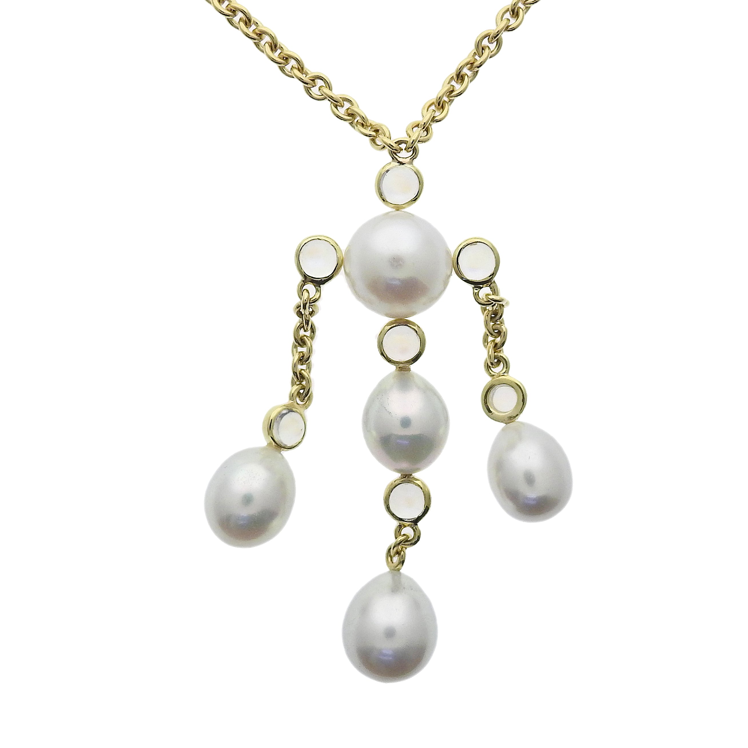 Assael South Sea Pearl Gold Moonstone Drop Pendant Necklace