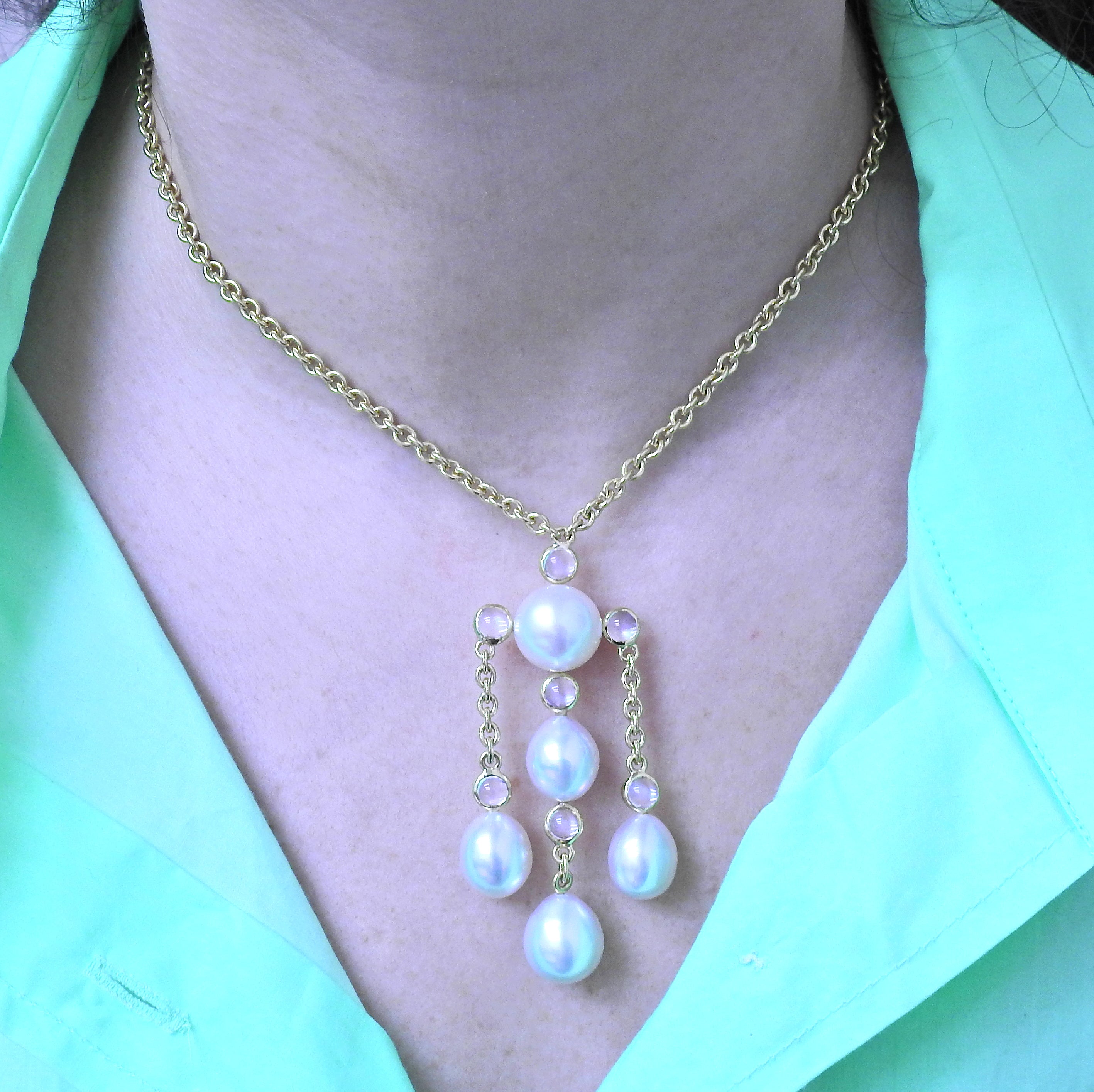 Assael South Sea Pearl Gold Moonstone Drop Pendant Necklace