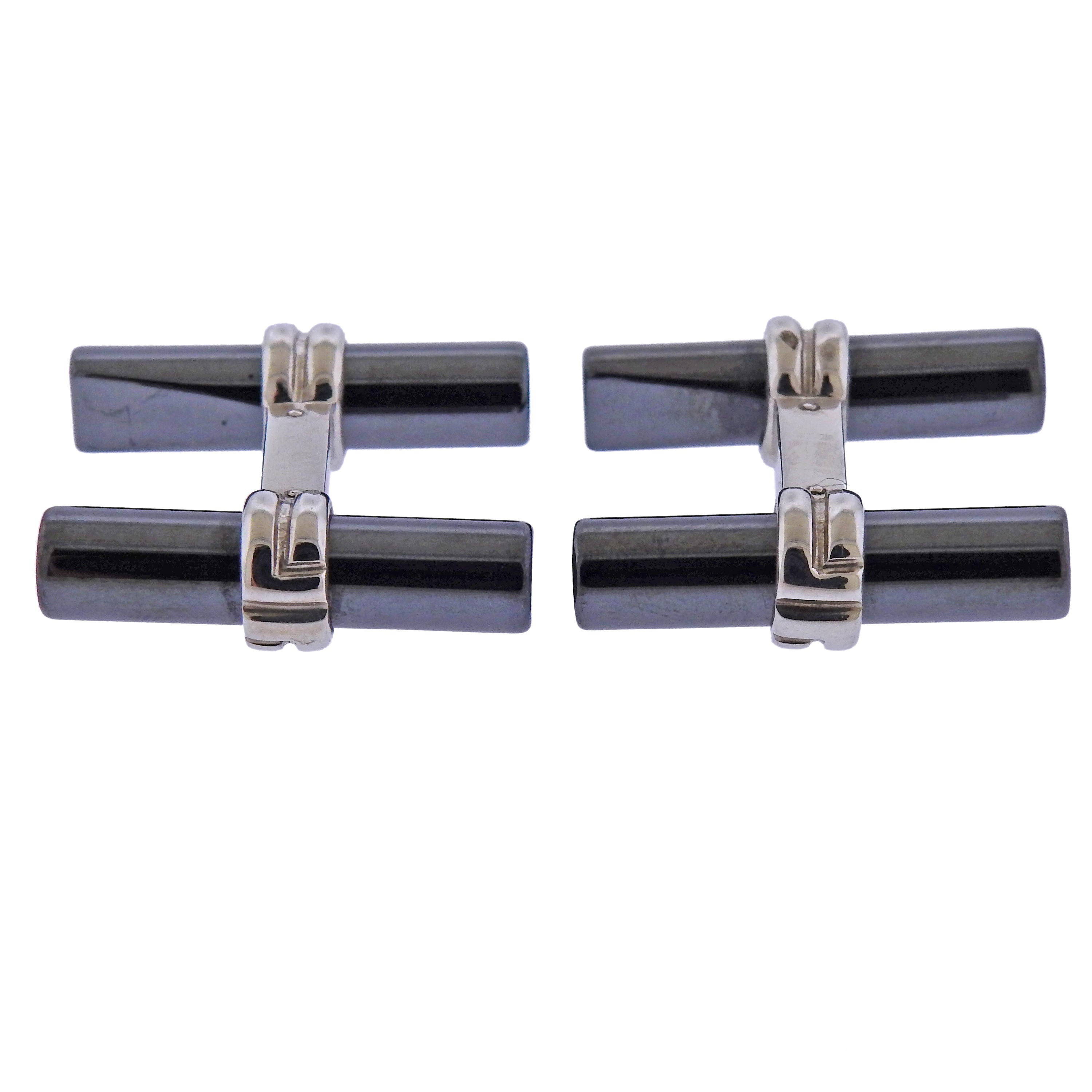 Boucheron Paris Hematite Gold Bar Cufflinks - Oak Gem