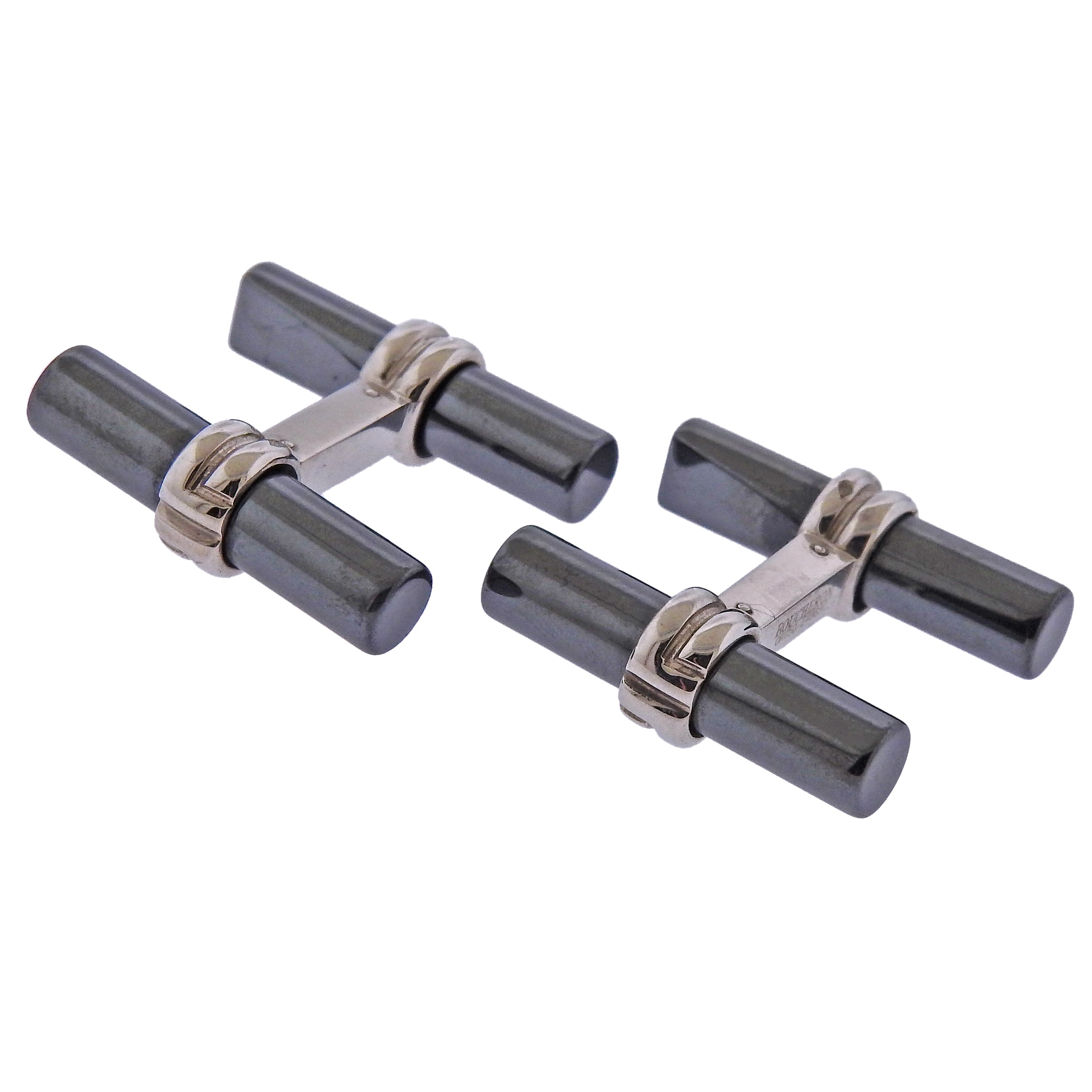 Boucheron Paris Hematite Gold Bar Cufflinks - Oak Gem