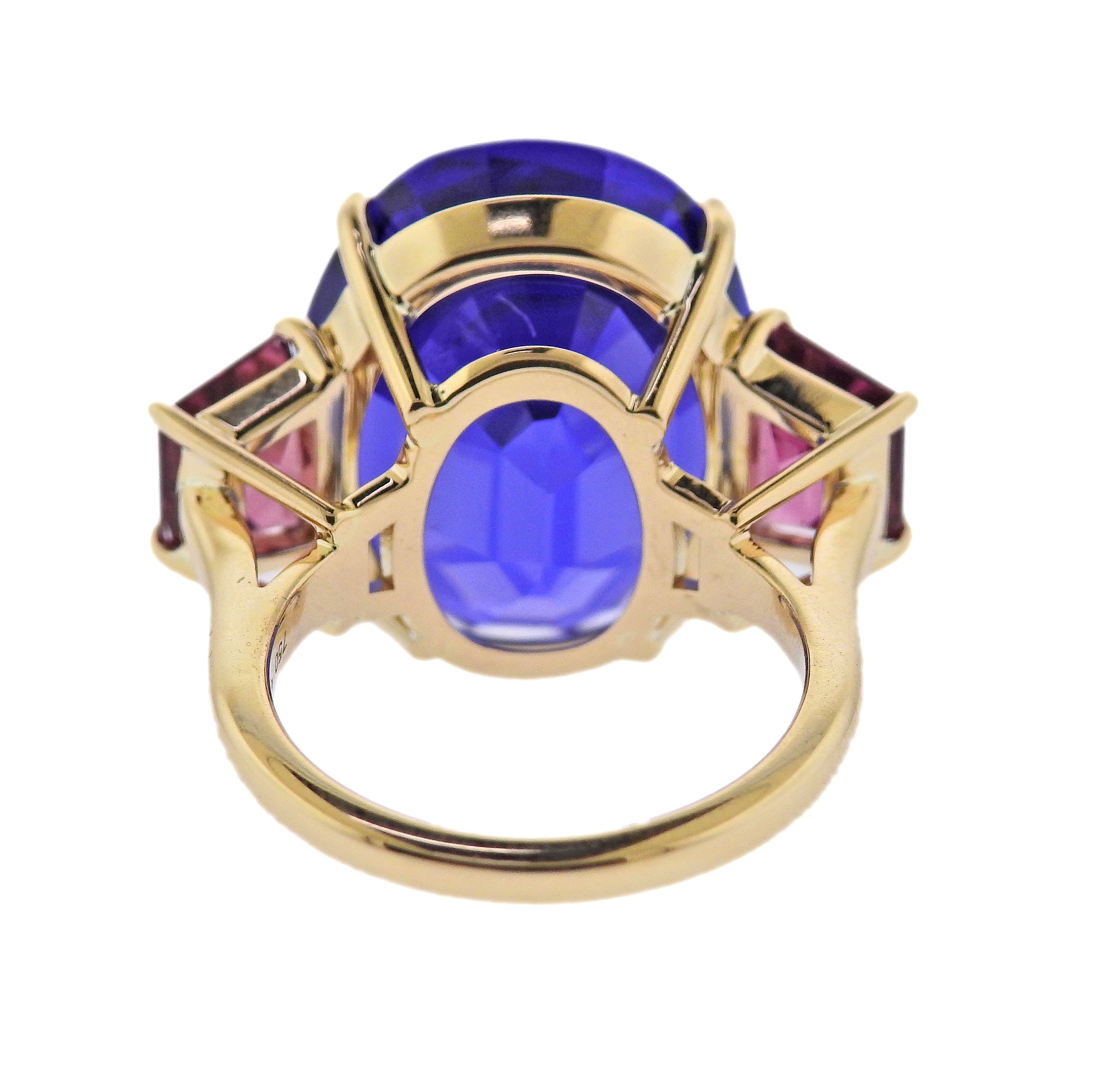 Seaman Schepps GIA 24.03ct Tanzanite Tourmaline Gold Ring