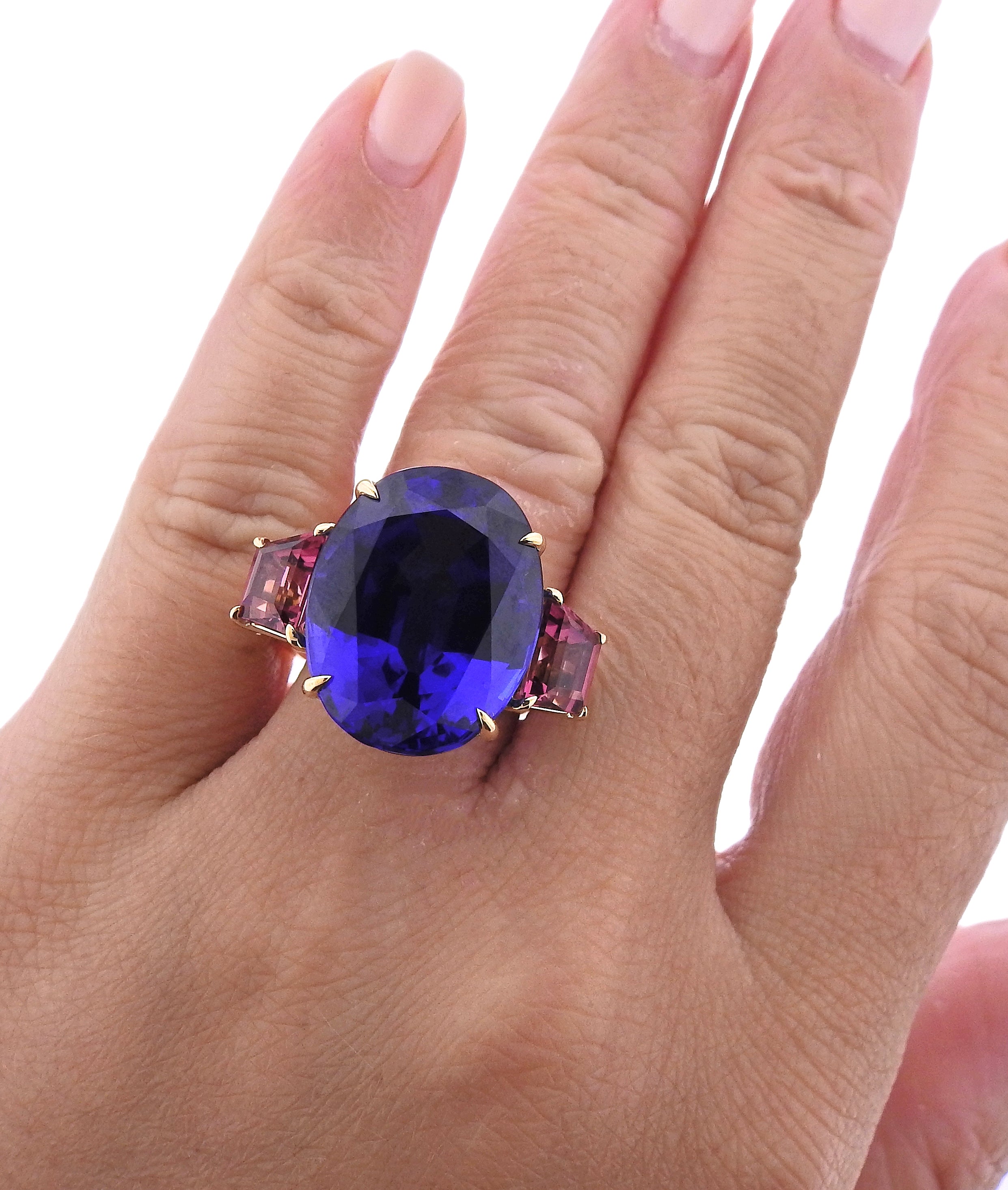 Seaman Schepps GIA 24.03ct Tanzanite Tourmaline Gold Ring