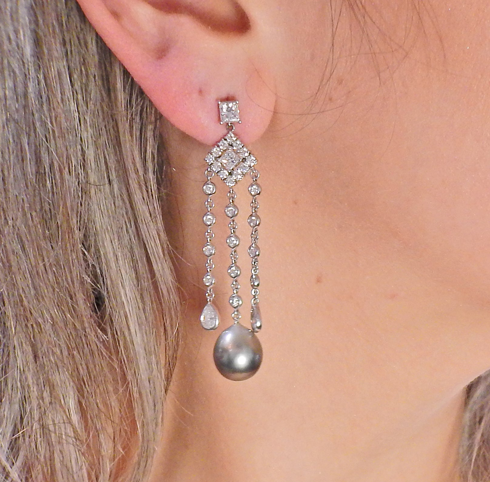Assael South Sea Tahitian Pearl Diamond Gold Chandelier Earrings - Oak Gem